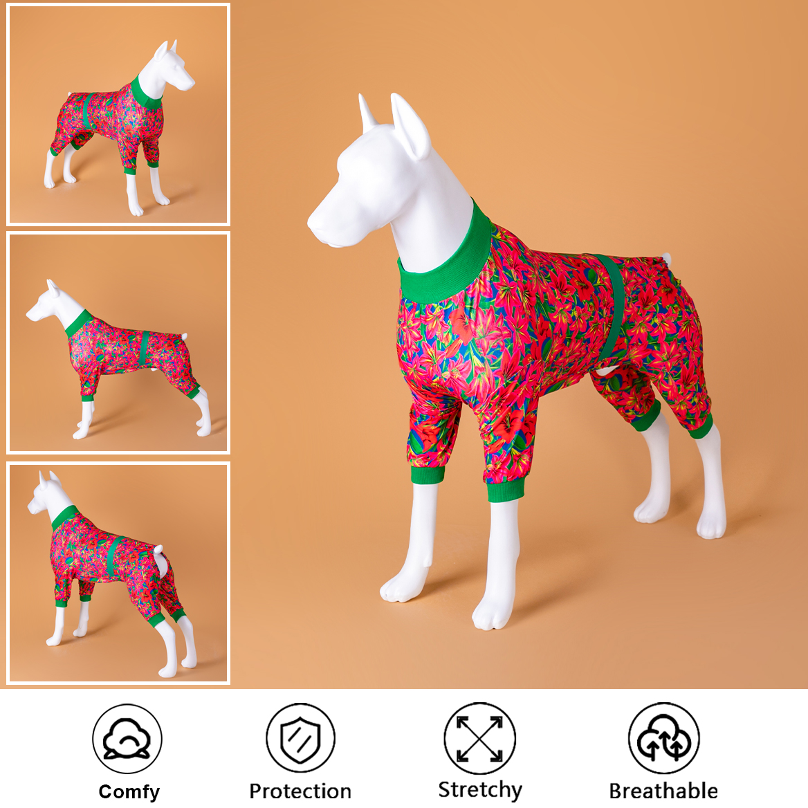 LovinPet Large Dog Pajamas Onesie - Tropical Floral Lily Sleepwear for Big Dogs
