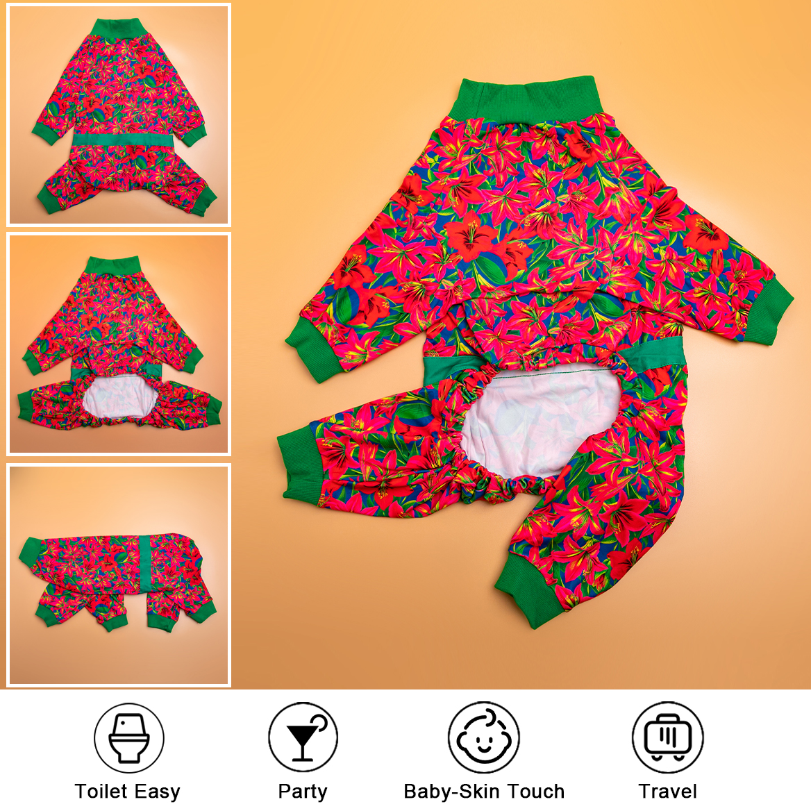 LovinPet Large Dog Pajamas Onesie - Tropical Floral Lily Sleepwear for Big Dogs