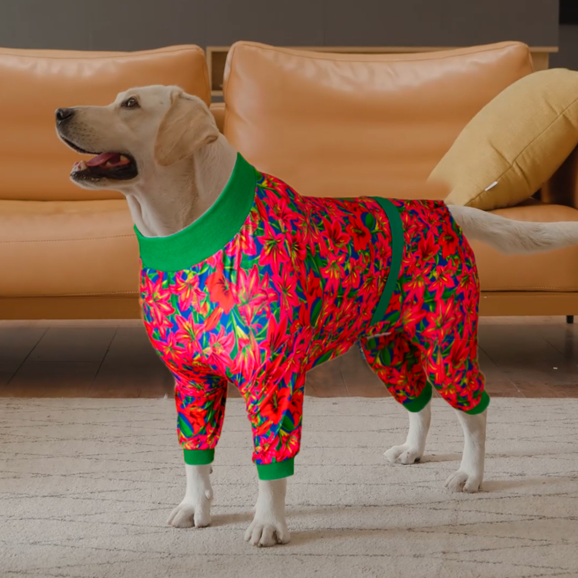 LovinPet Large Dog Pajamas Onesie - Tropical Floral Lily Sleepwear for Big Dogs