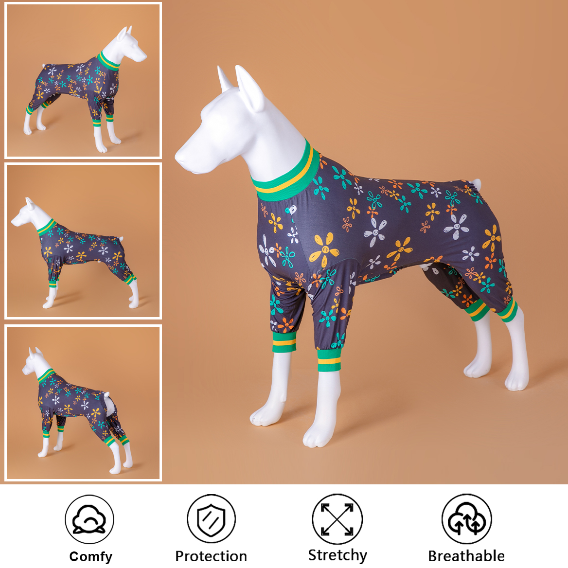 Stylish Floral Dog Onesie - Comfortable Full-Body Protection for Large Dogs