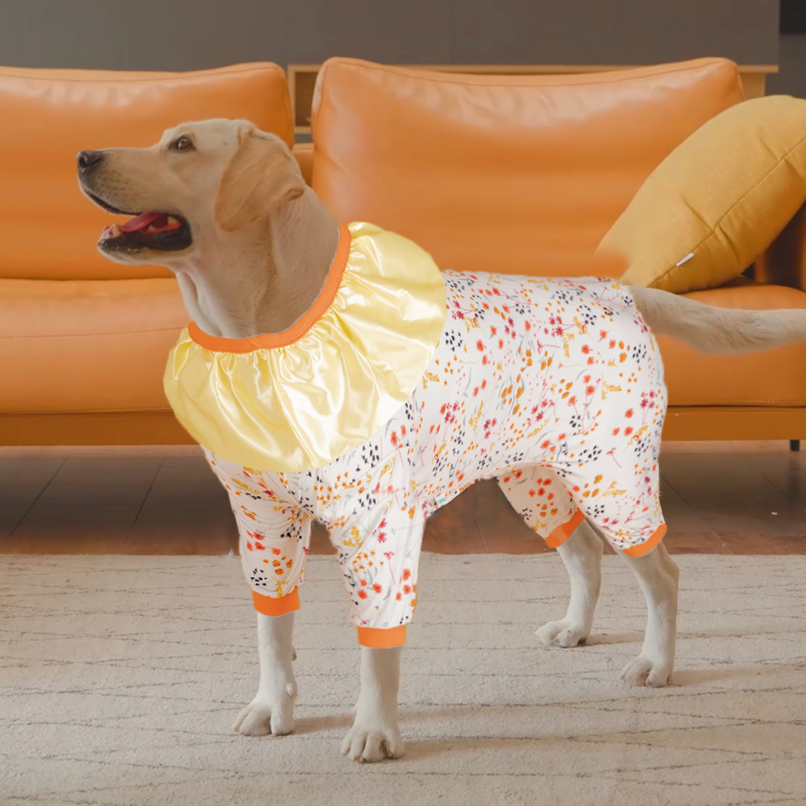 LovinPet Large Dog Pajamas Onesie with Ruffled Collar - Vintage Floral Sleepwear for Big Dogs