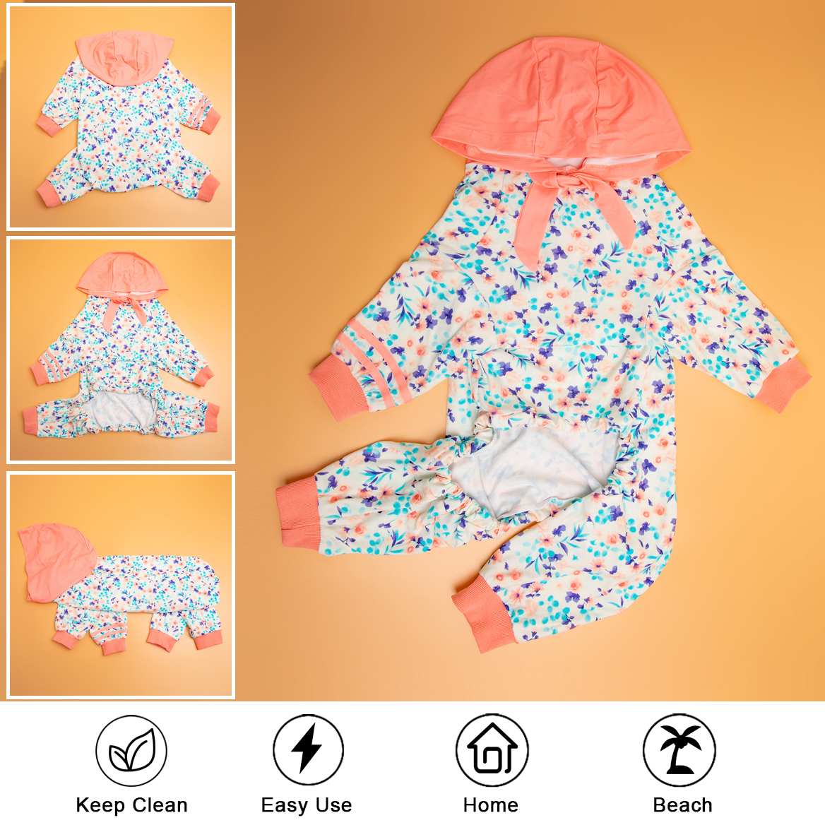 LovinPet Large Dog Post Recovery Suit - Floral Comfort with Pink Hoodie Design