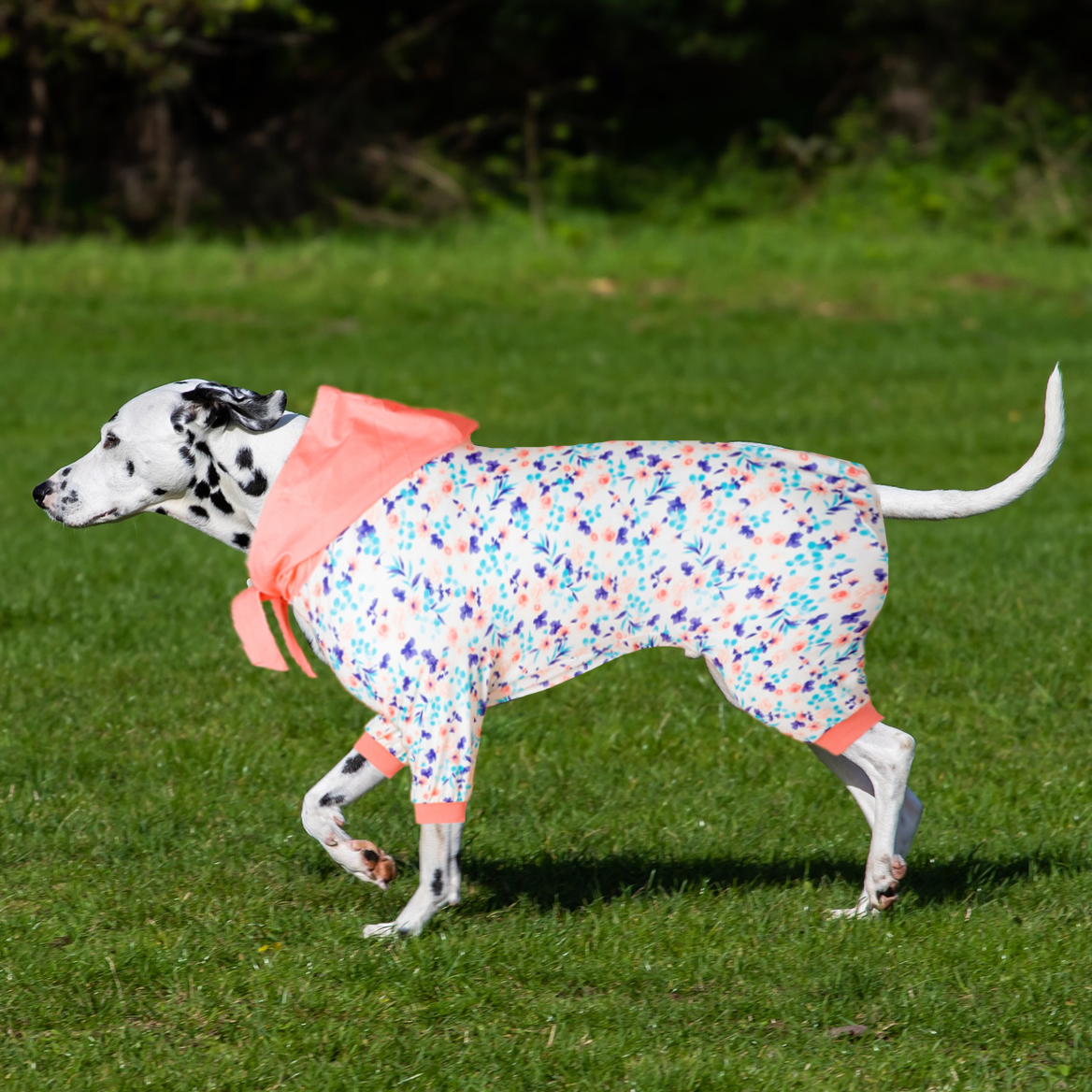 LovinPet Large Dog Post Recovery Suit - Floral Comfort with Pink Hoodie Design