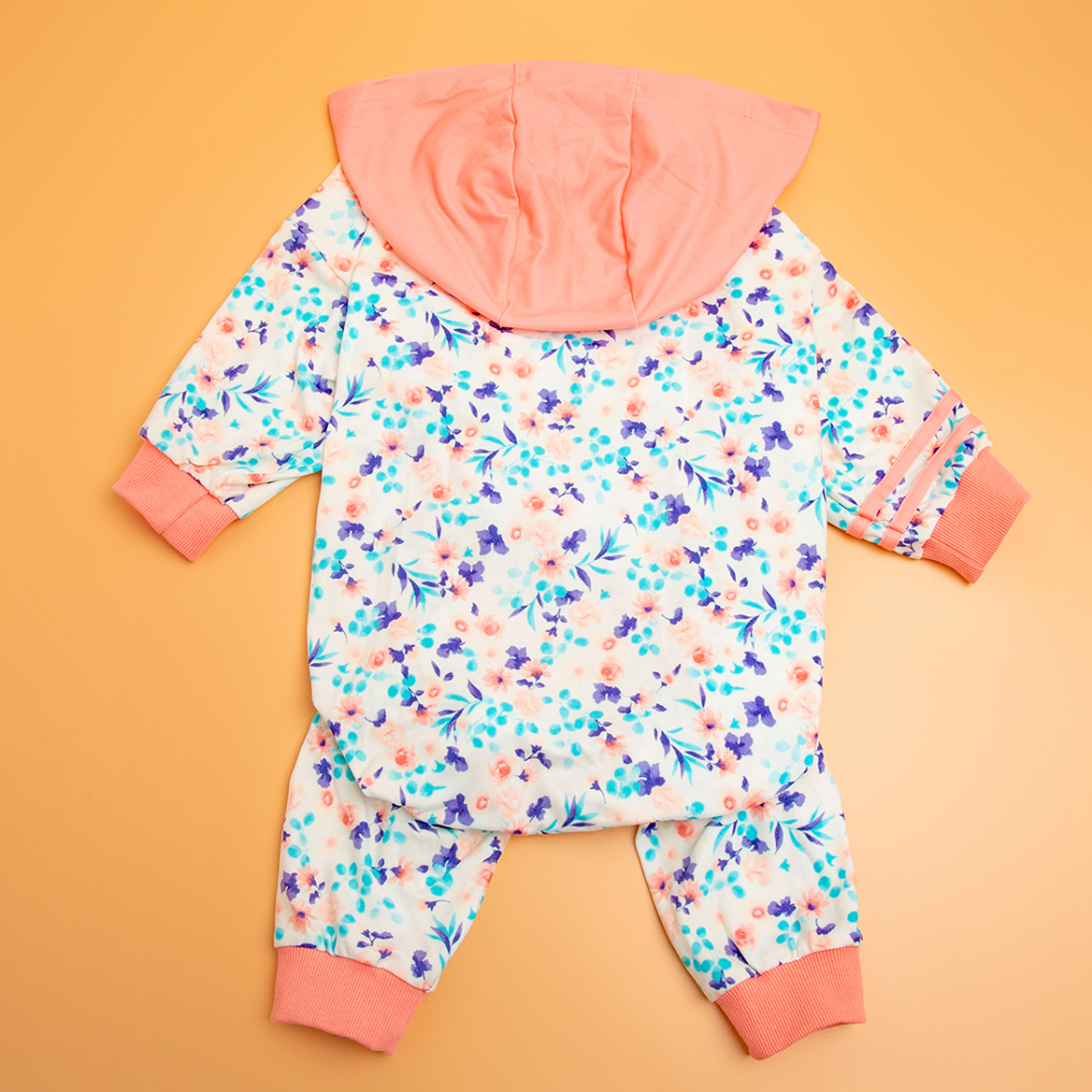 LovinPet Large Dog Post Recovery Suit - Floral Comfort with Pink Hoodie Design