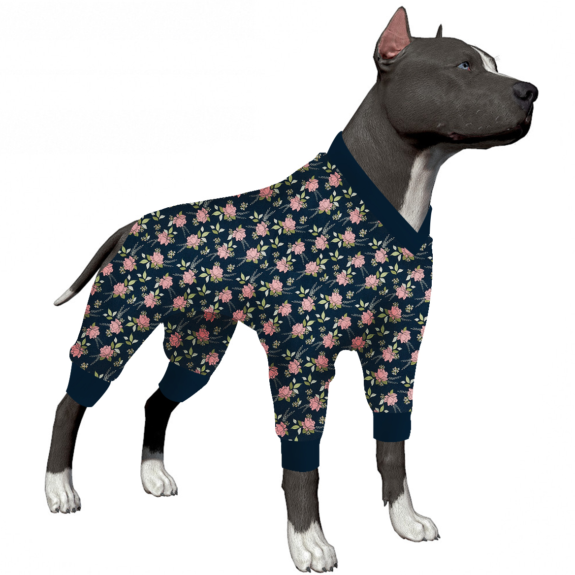 LovinPet Large Dog Pajamas Onesie - Vintage Rose Floral Design Sleepwear for Large Breeds