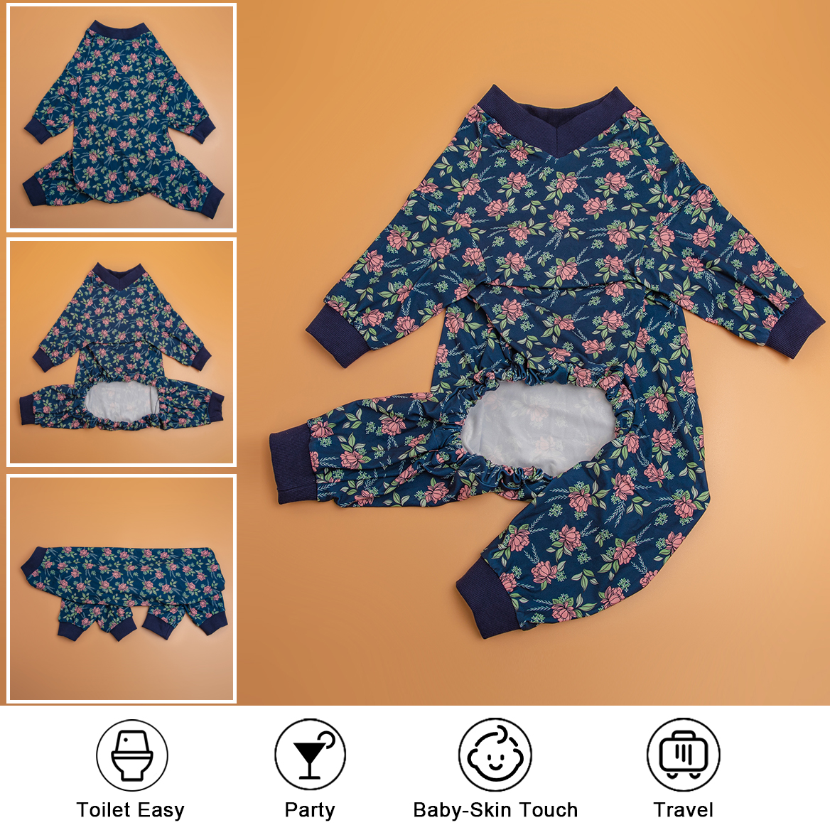 LovinPet Large Dog Pajamas Onesie - Vintage Rose Floral Design Sleepwear for Large Breeds