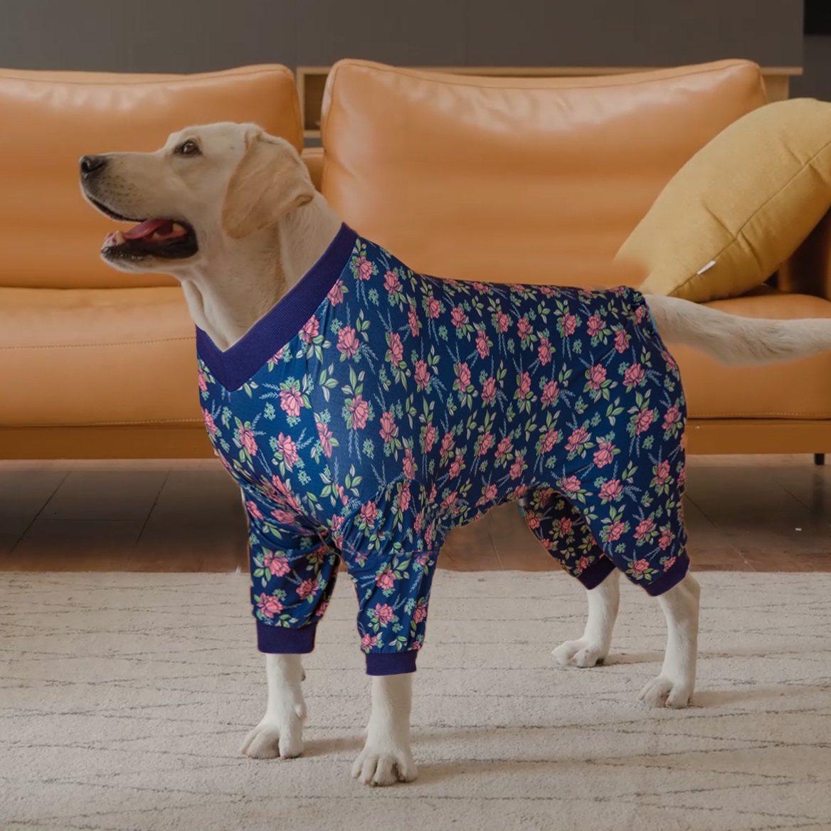 LovinPet Large Dog Pajamas Onesie - Vintage Rose Floral Design Sleepwear for Large Breeds