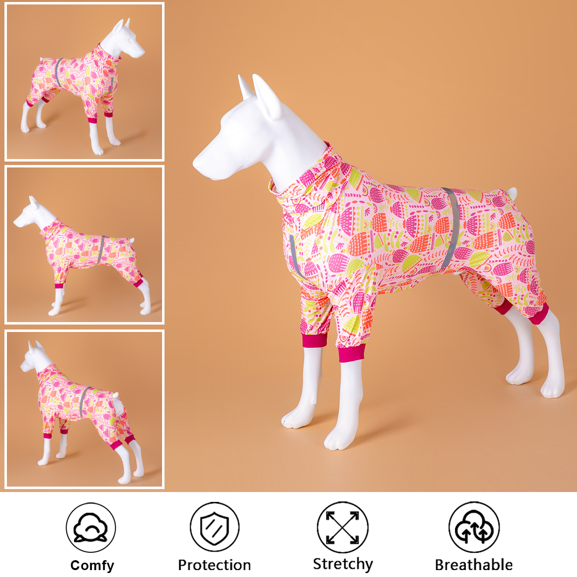 LovinPet Large Dog Pajamas Onesie - Colorful Tulip Floral Sleepwear for Big Dogs