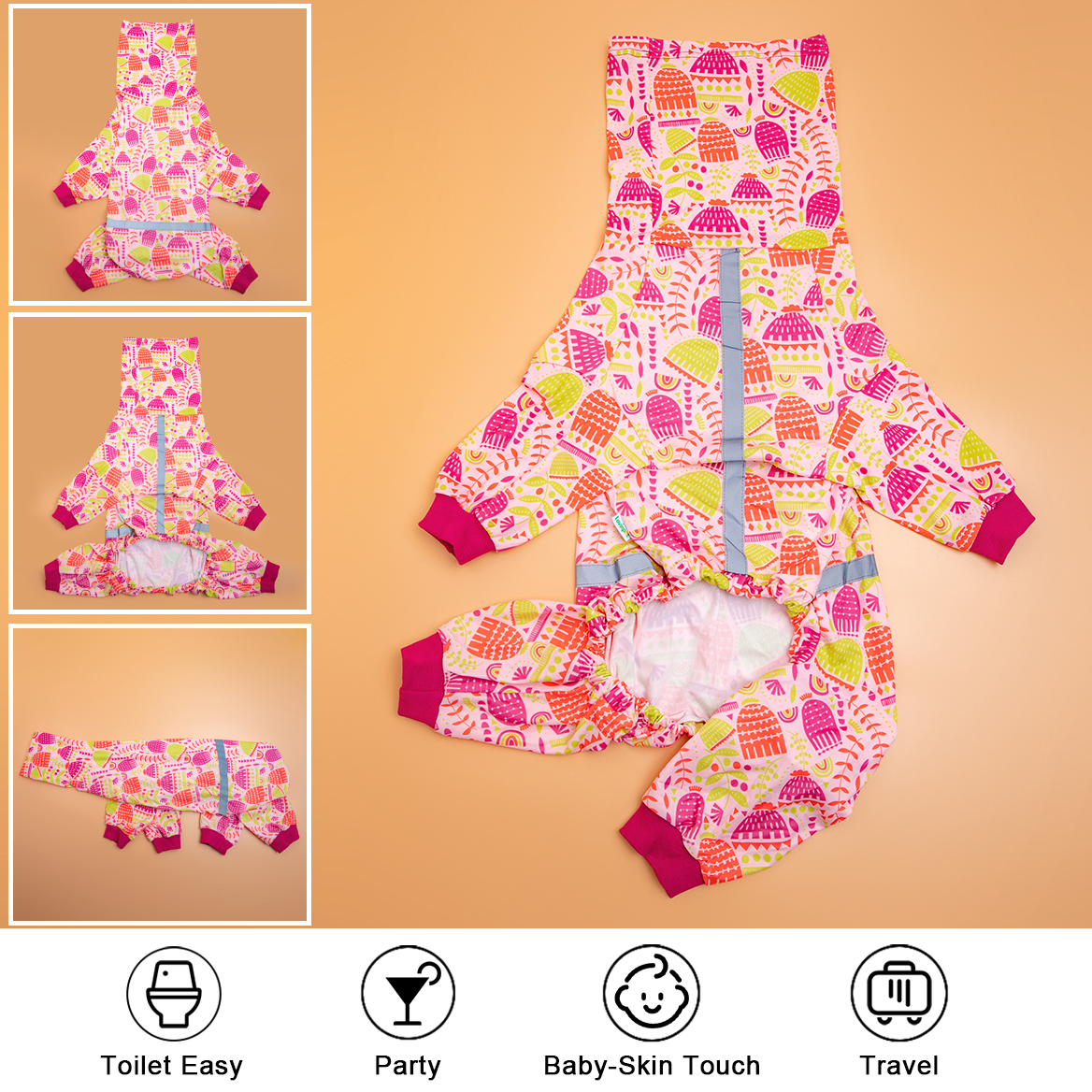 LovinPet Large Dog Pajamas Onesie - Colorful Tulip Floral Sleepwear for Big Dogs