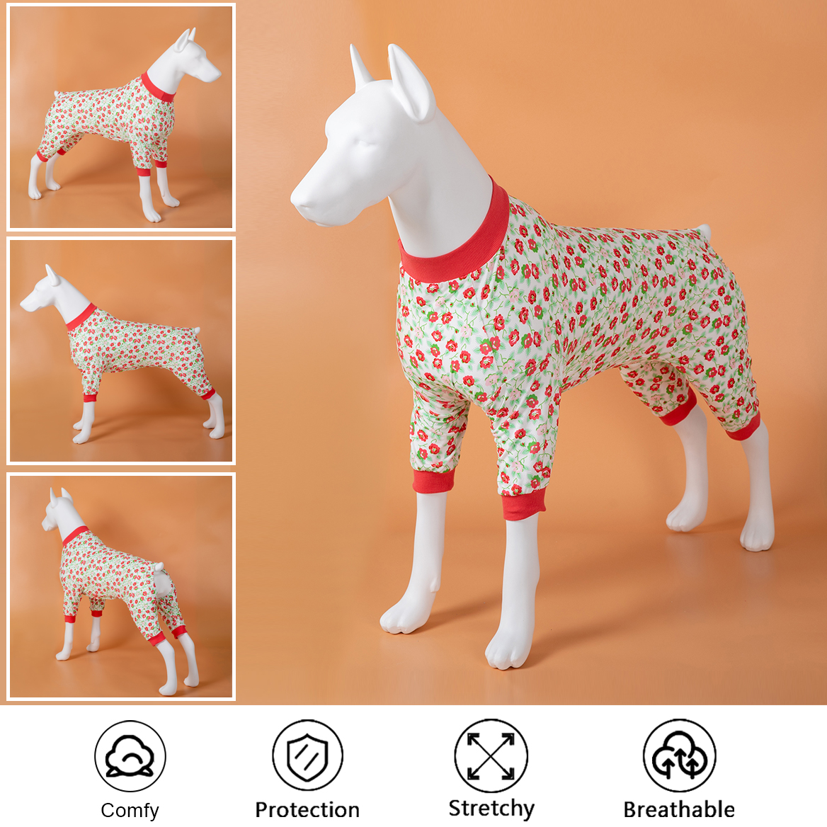 LovinPet Dog Recovery Onesie - Pink Rose Pattern