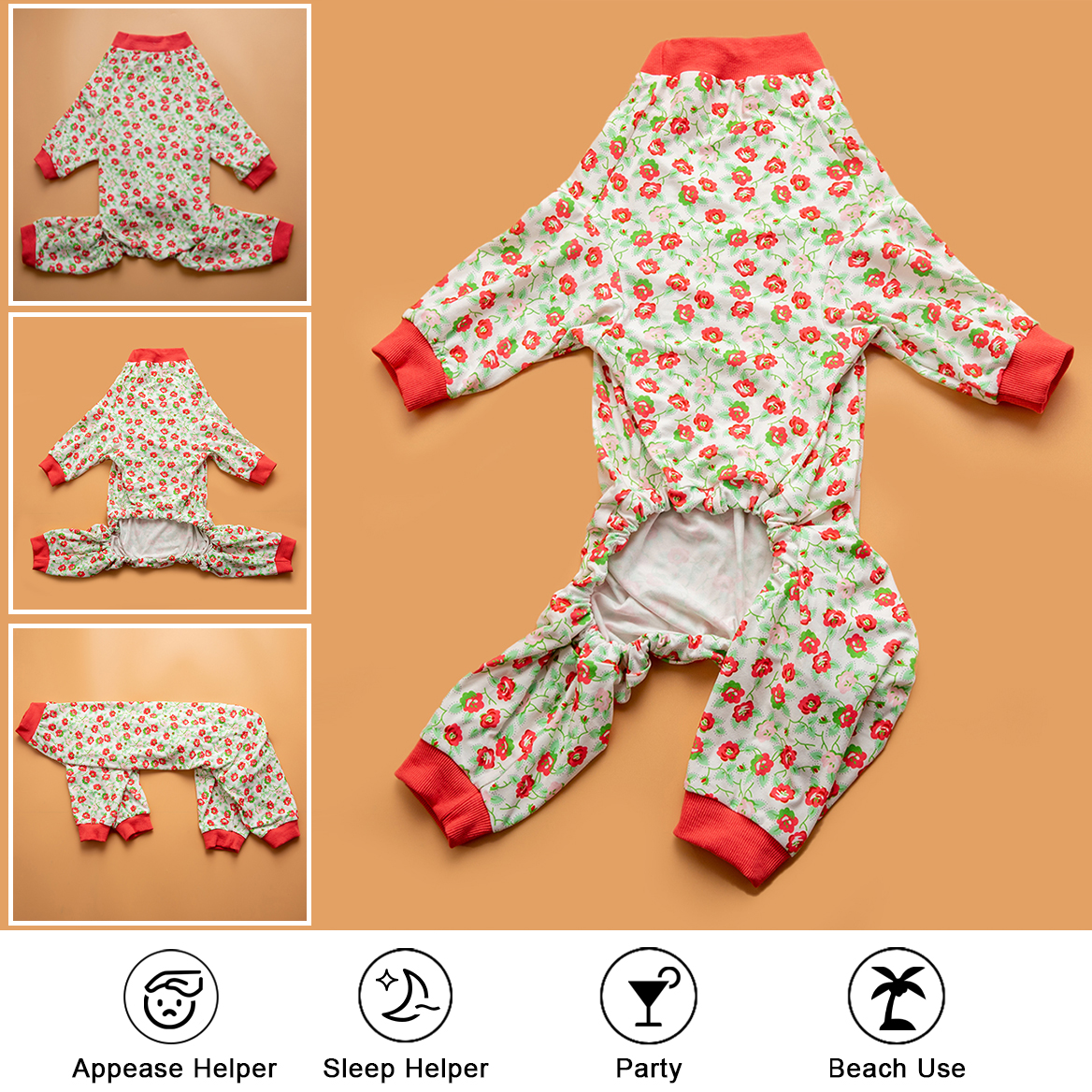 LovinPet Dog Recovery Onesie - Pink Rose Pattern