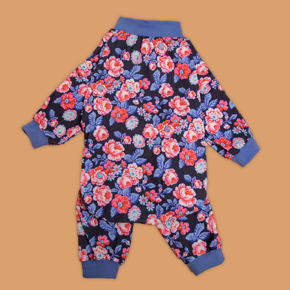 LovinPet Big Dog Recovery Suit Pajama Onesie - Pink & Blue Peony Pattern