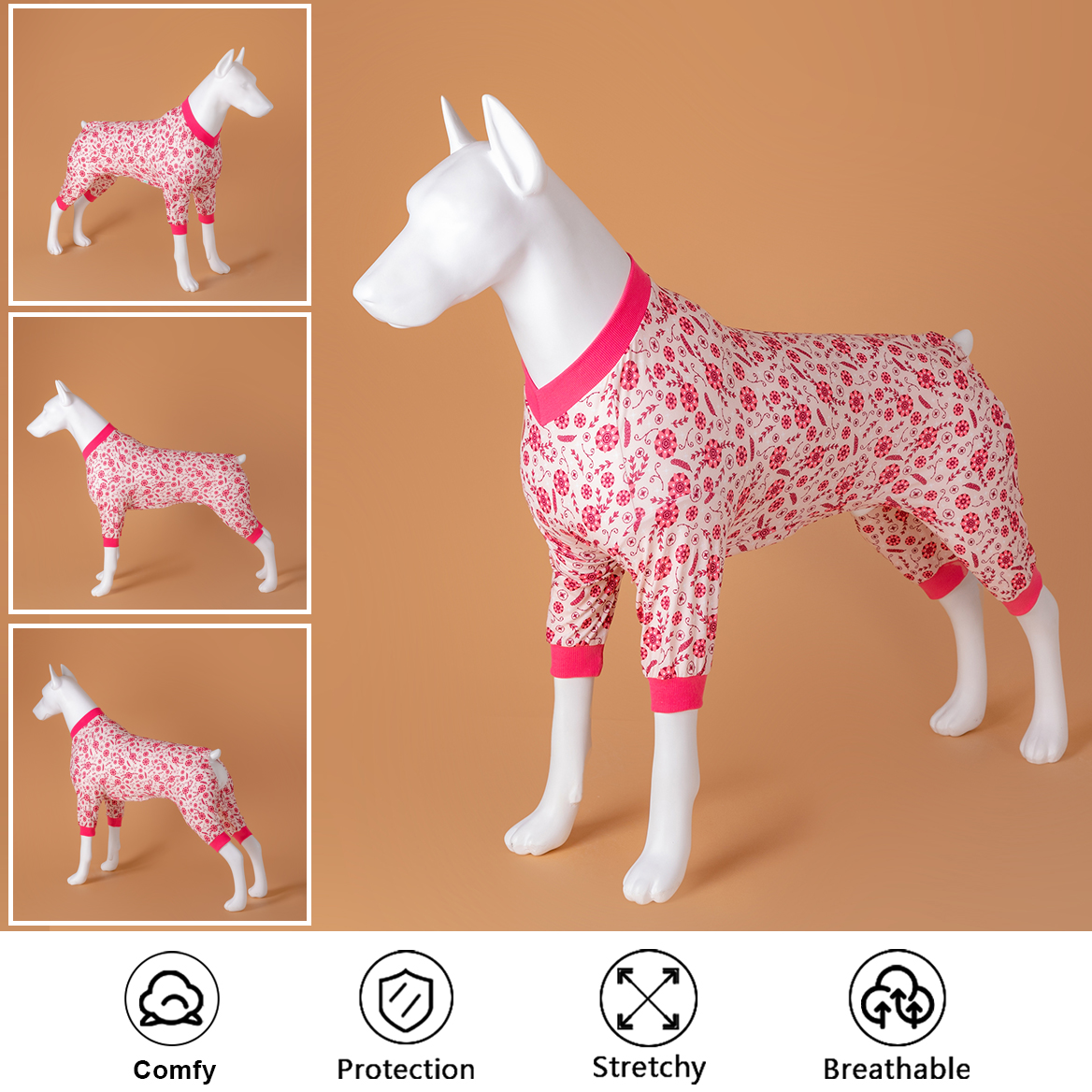LovinPet Large Dog Post Recovery Suit - Pink Floral Pattern