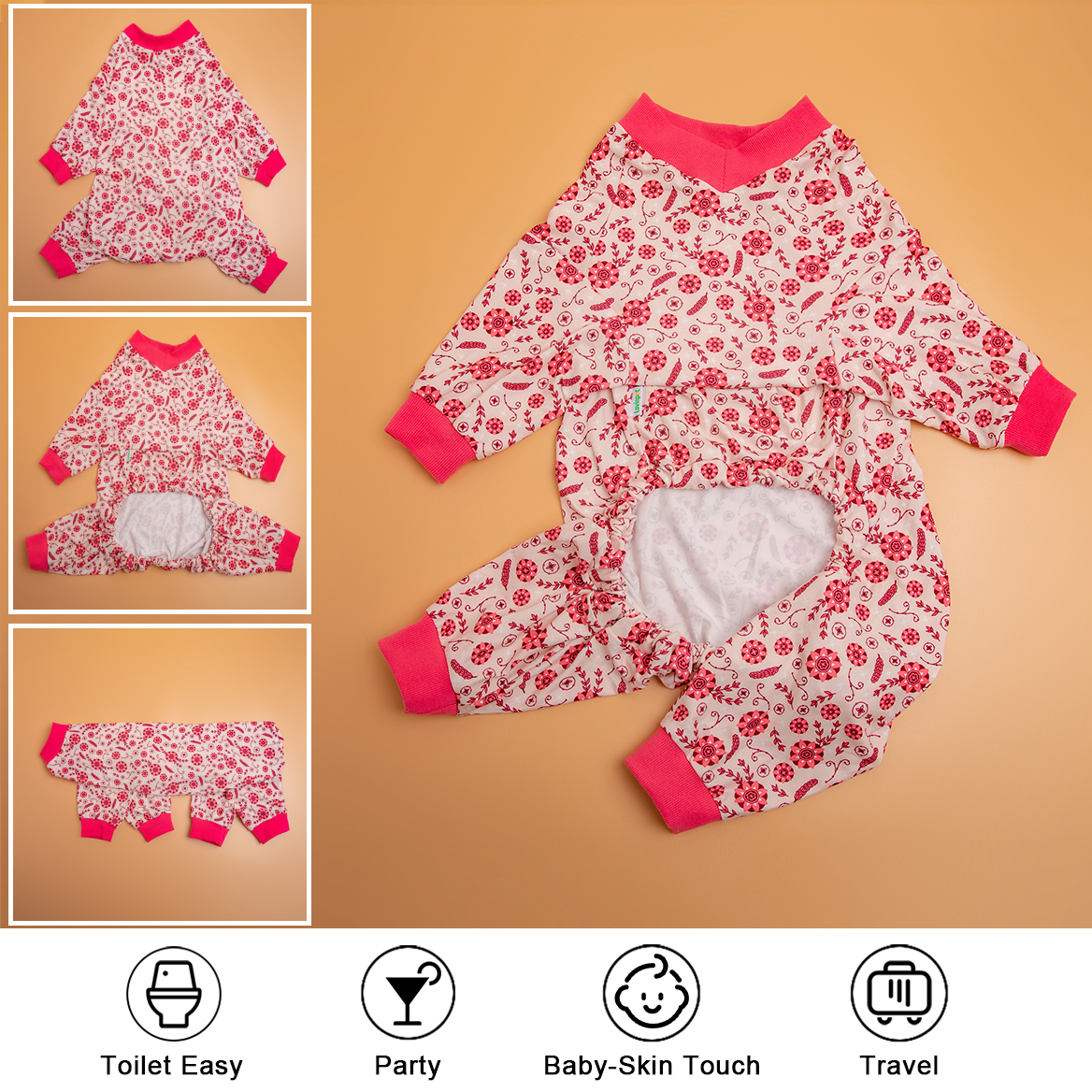 LovinPet Large Dog Post Recovery Suit - Pink Floral Pattern