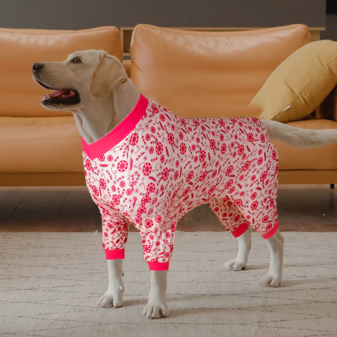 LovinPet Large Dog Post Recovery Suit - Pink Floral Pattern