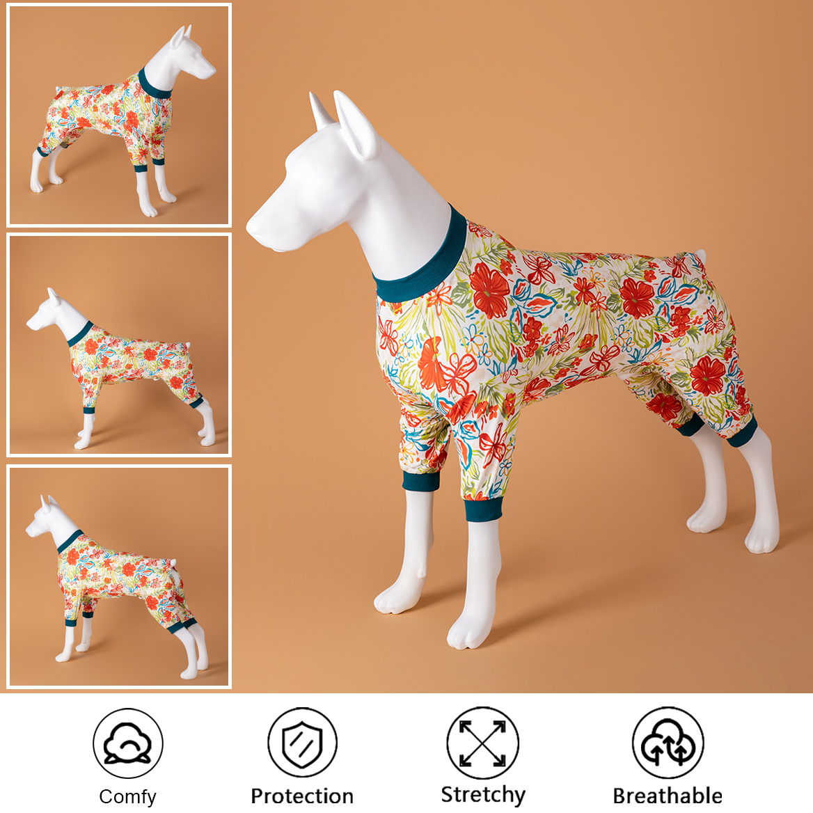 Wild Floral Pattern Dog Recovery Suit Full-Body Post-Surgery Comfort