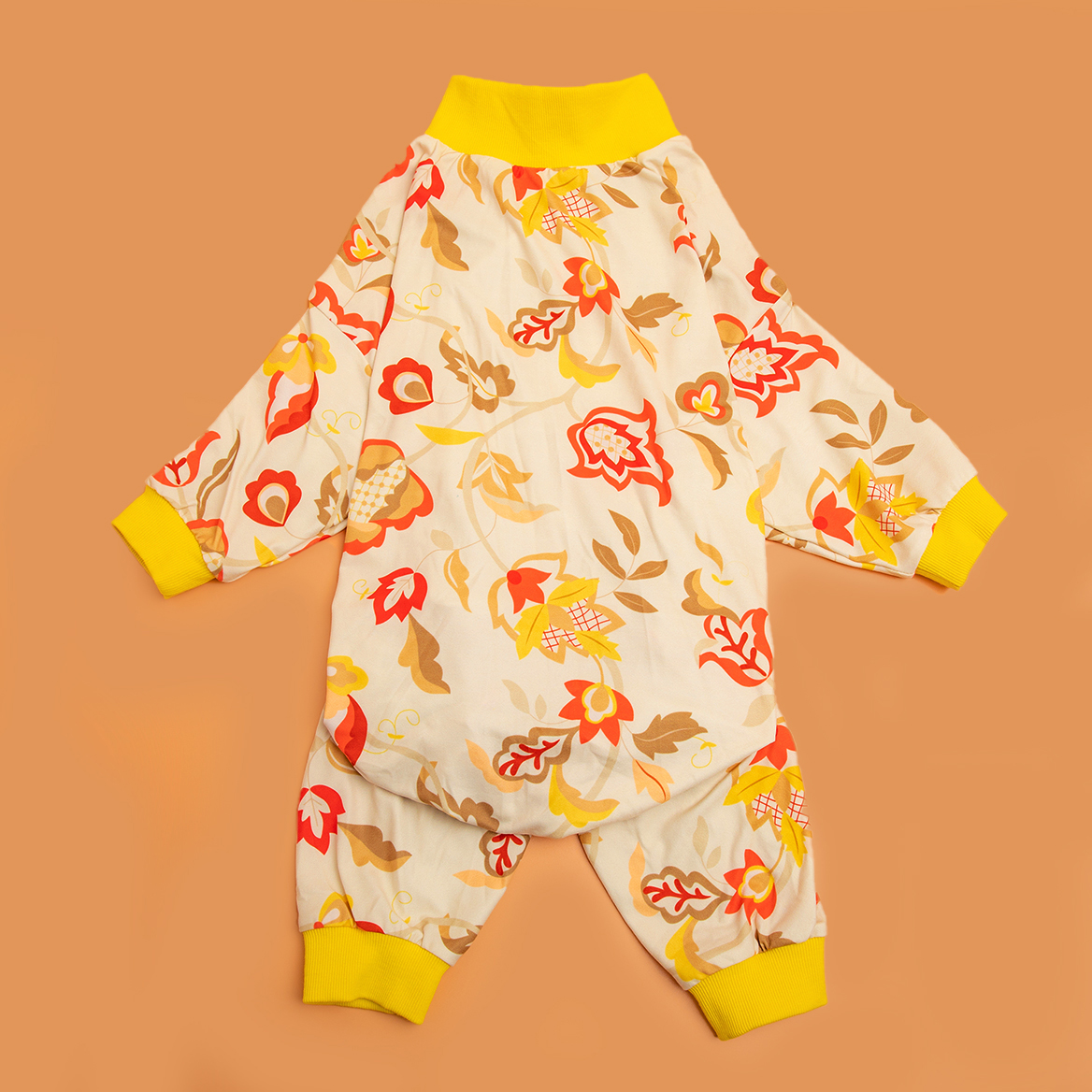 LovinPet Large Dog Pajamas Onesie - Yellow Floral Autumn Pattern for Big Dogs