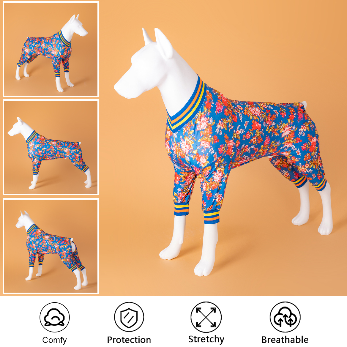 LovinPet Large Dog Pajamas Onesie - Vintage Wild Floral Design for Cozy Comfort