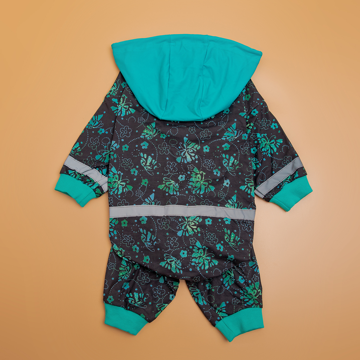 Teal Floral Full-Body Reflective Dog Recovery Onesie with Hood