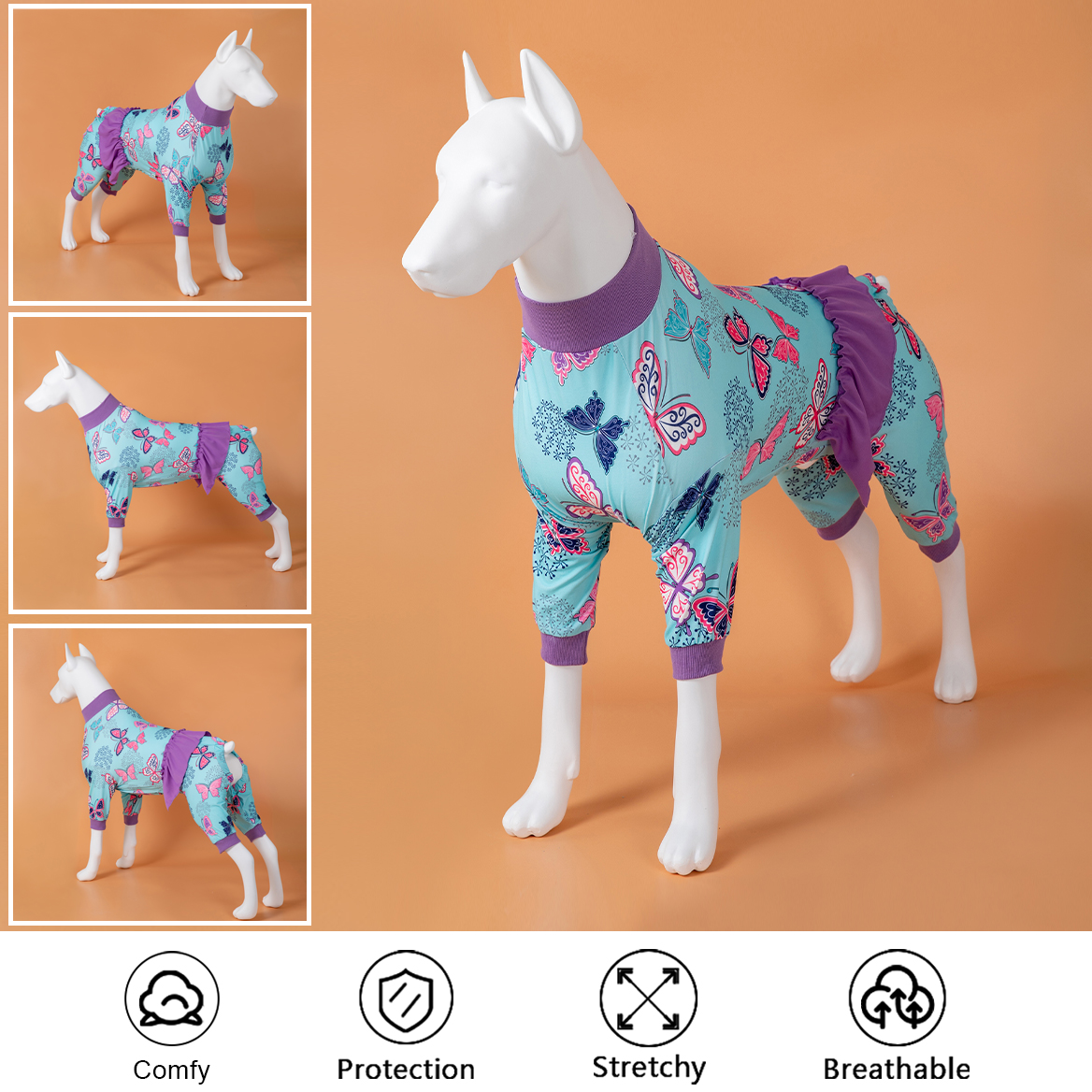 Big Dog Recovery Onesie Pajama with Skirt - Butterfly Print