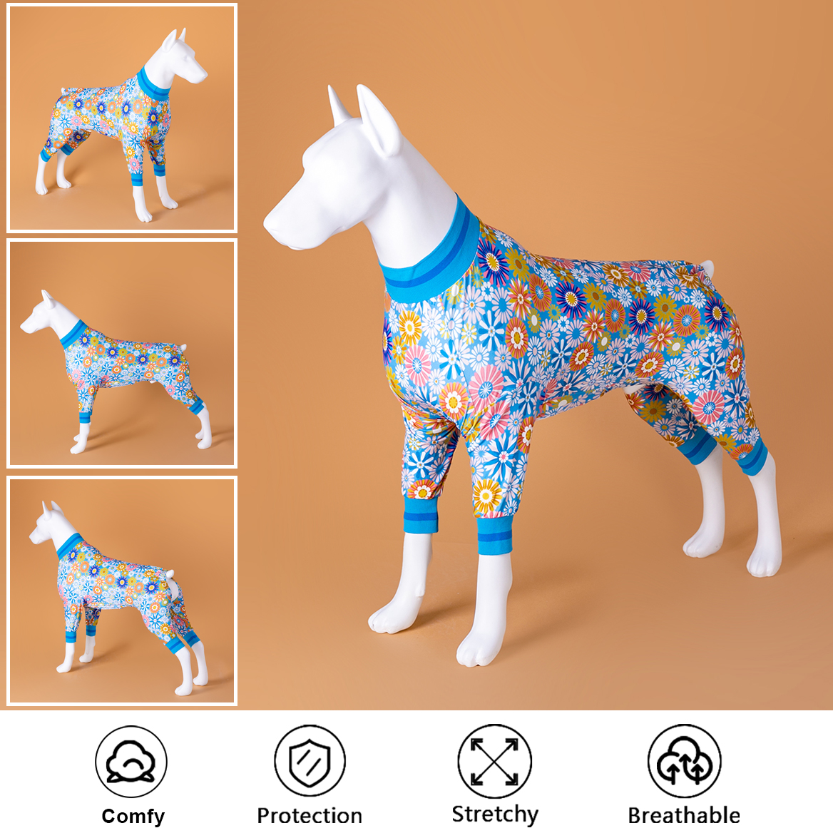 LovinPet Large Dog Post Recovery Suit - Abstract Oil Painting Floral Pattern