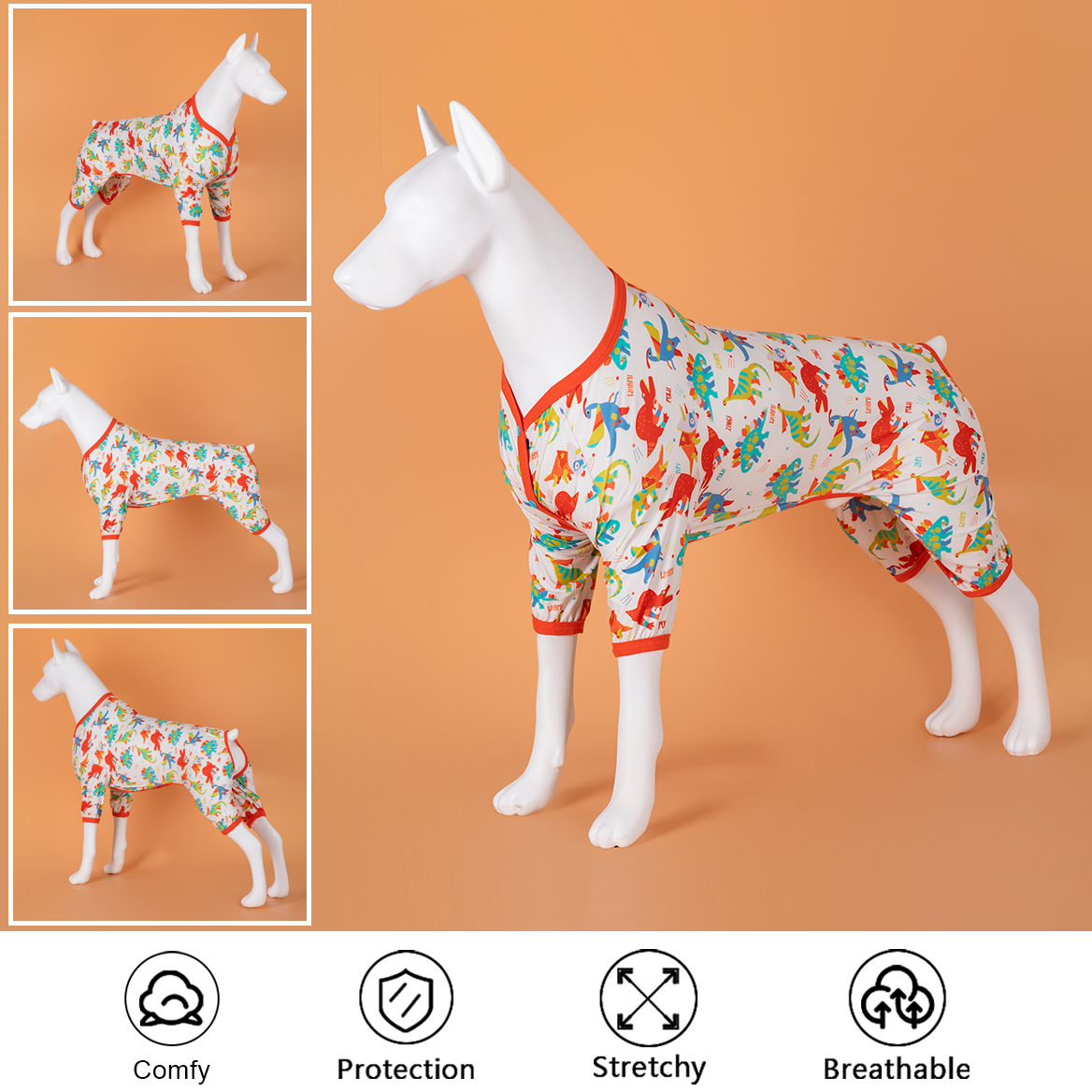 LovinPet Large Dog Pajamas Onesie - Dinosaur Print Design