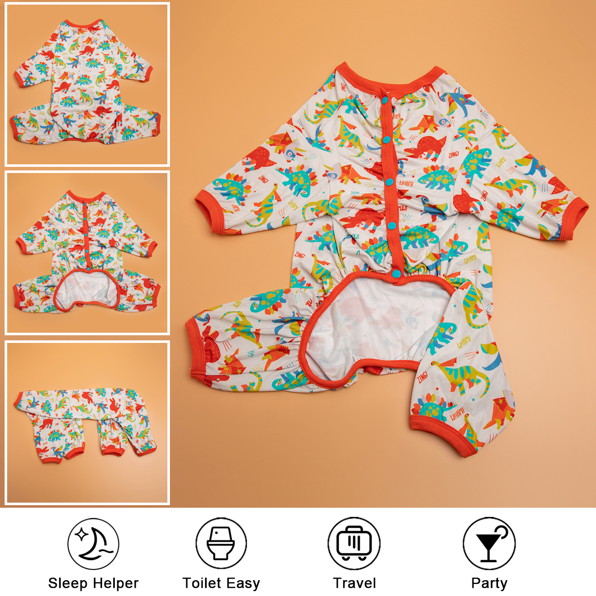 LovinPet Large Dog Pajamas Onesie - Dinosaur Print Design