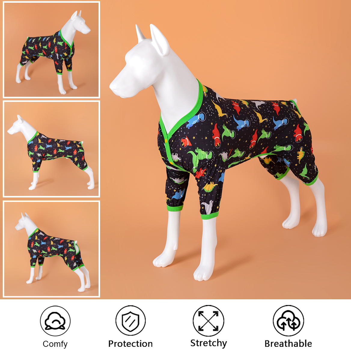 Horoscope Dinosaur Pattern Dog Recovery Suit Full-Body Post-Surgery Protection