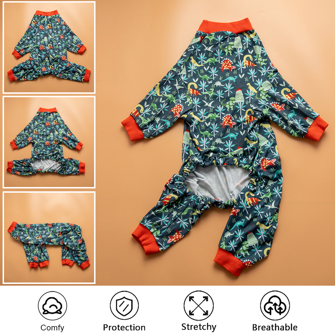 LovinPet Large Dog Pajamas Onesie - Dinosaur & Flower Design