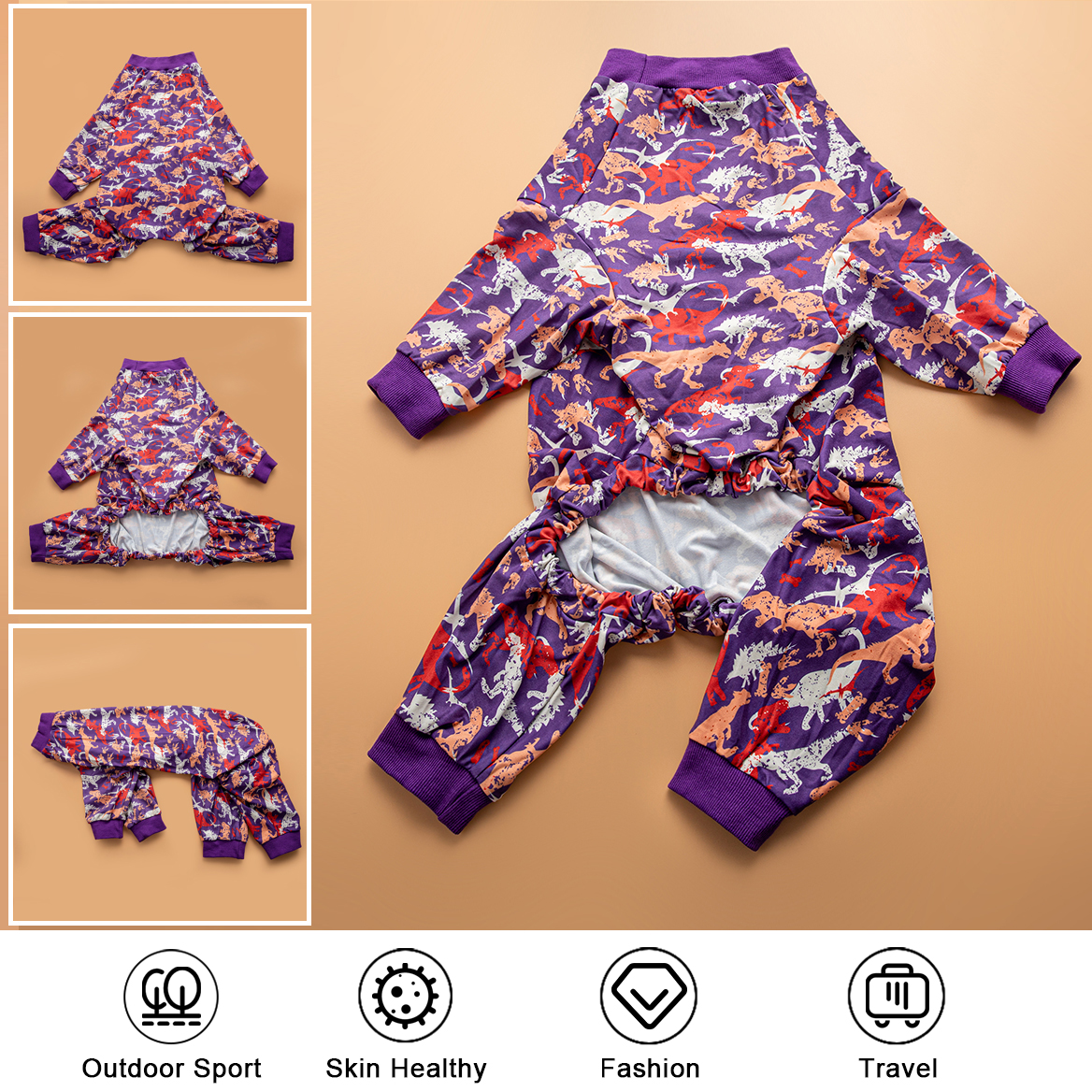 LovinPet Large Dog Pajamas Onesie -  Prehistoric World Dinosaur Adventure Design