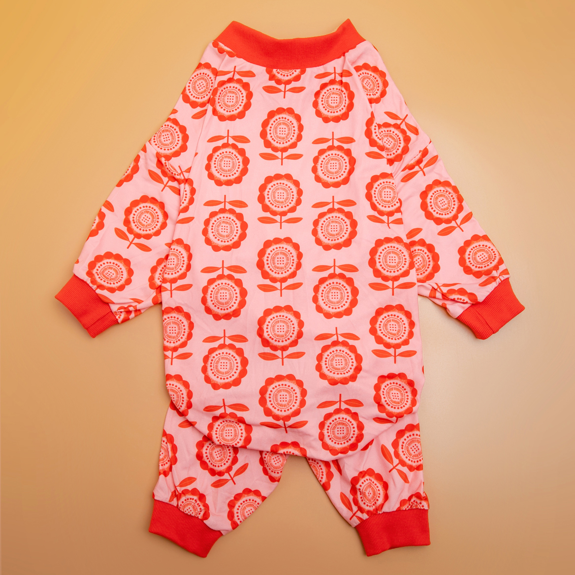 LovinPet Large Dog Post Recovery Suit - Red Floral Geometric Pattern