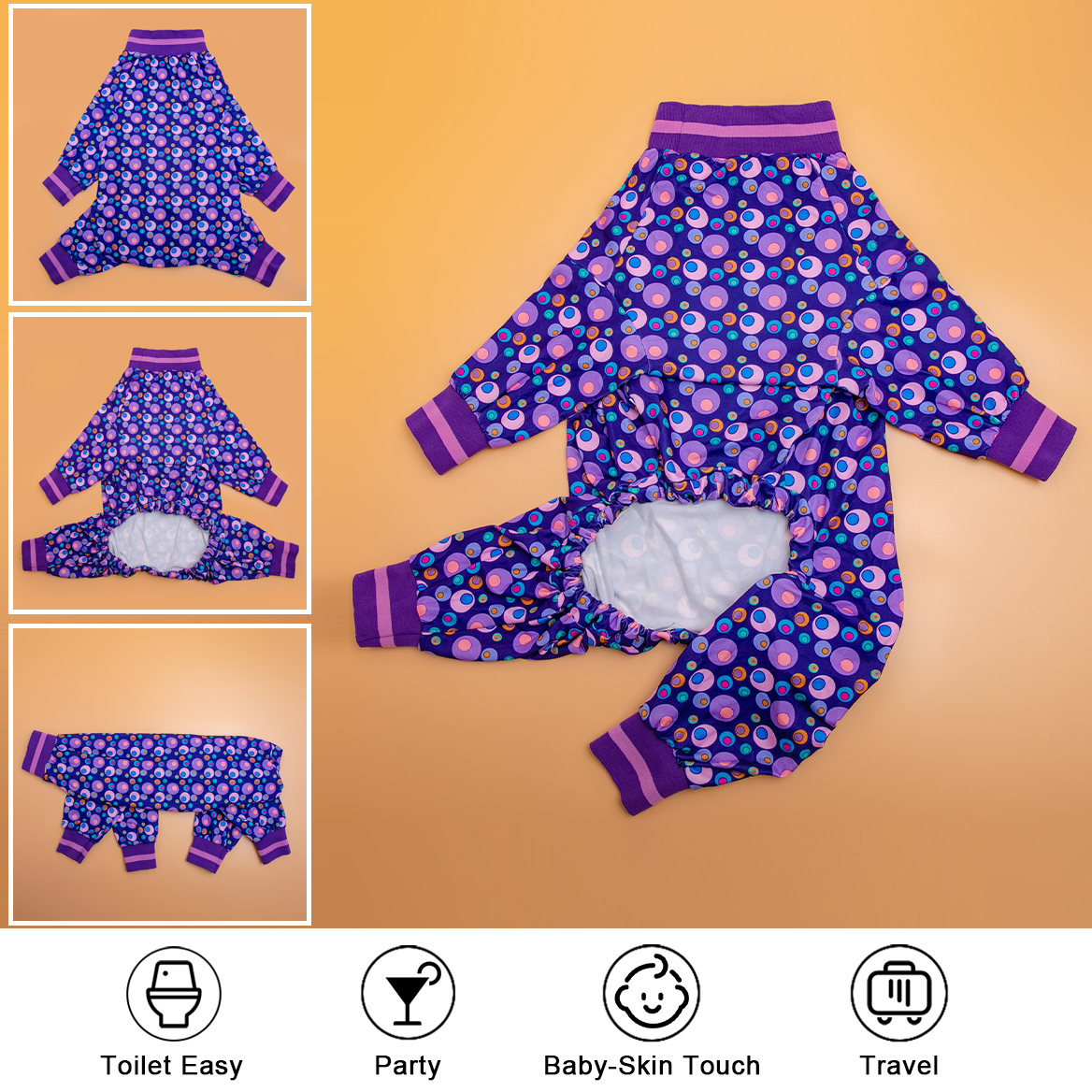 Purple Polka Dot Dog Recovery Suit | Comfortable Post-Surgery Protection
