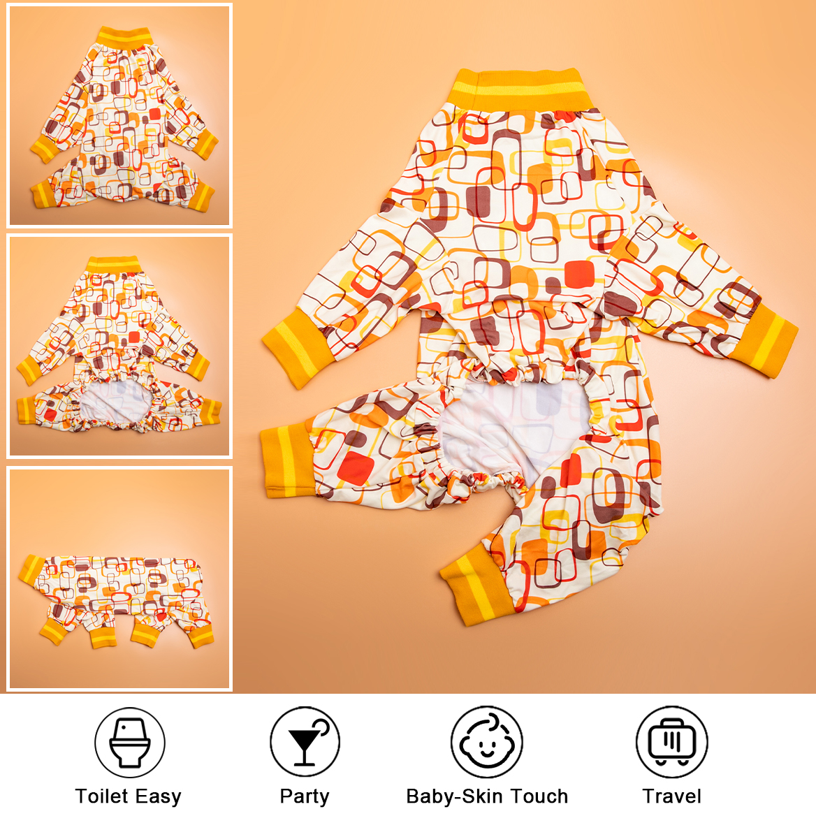 LovinPet Large Dog Post Recovery Suit - Retro Yellow Geometric Pattern