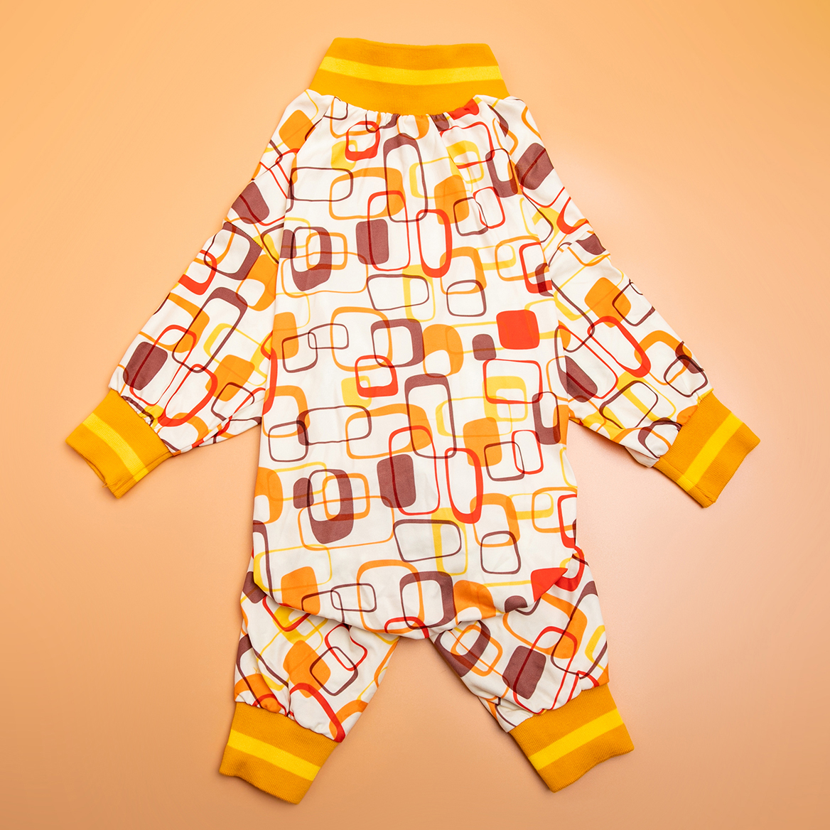 LovinPet Large Dog Post Recovery Suit - Retro Yellow Geometric Pattern
