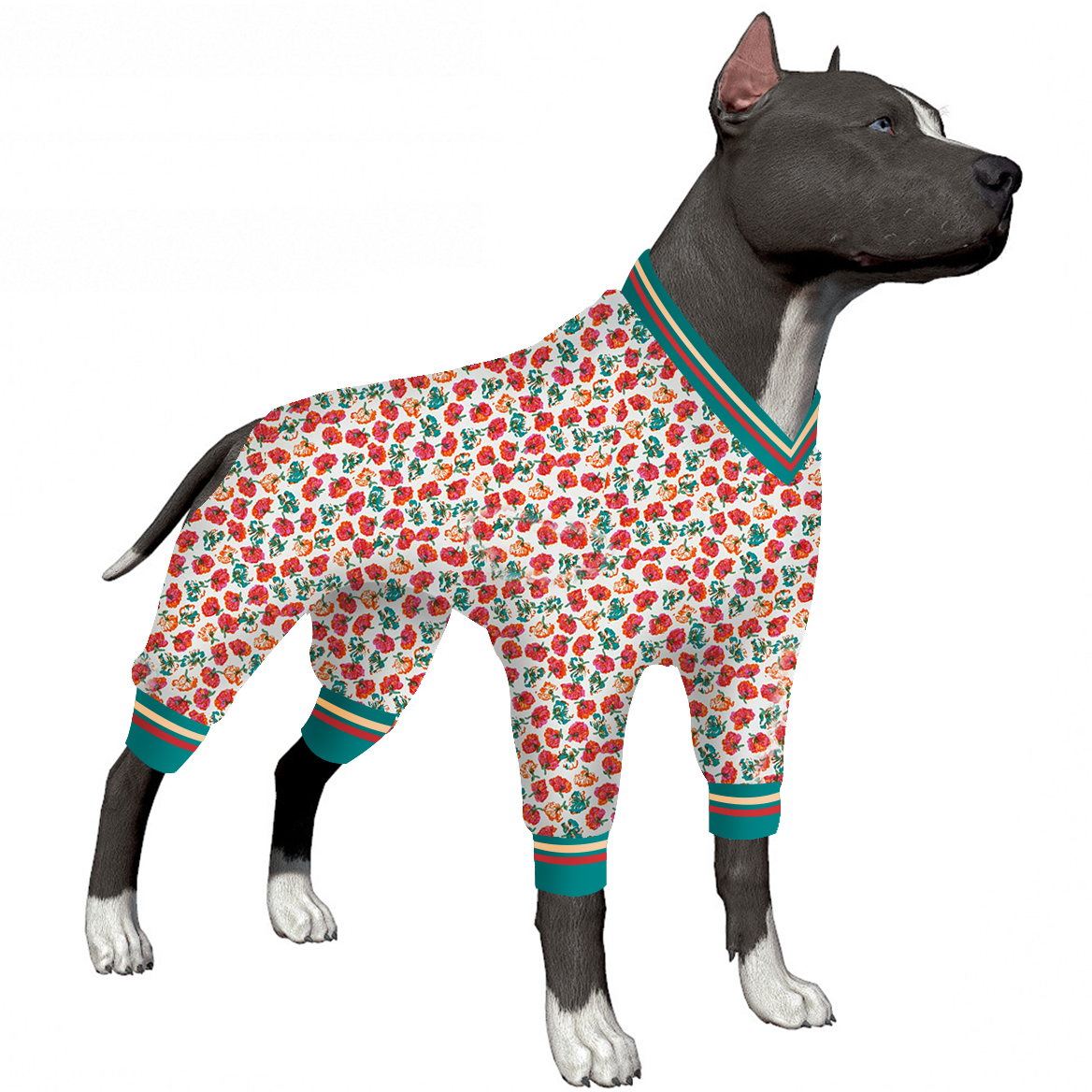 Camellia Flower Full-Body Dog Pajamas Recovery Onesie for Large Breeds