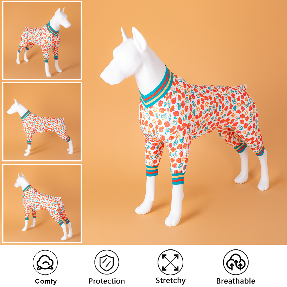 Camellia Flower Full-Body Dog Pajamas Recovery Onesie for Large Breeds