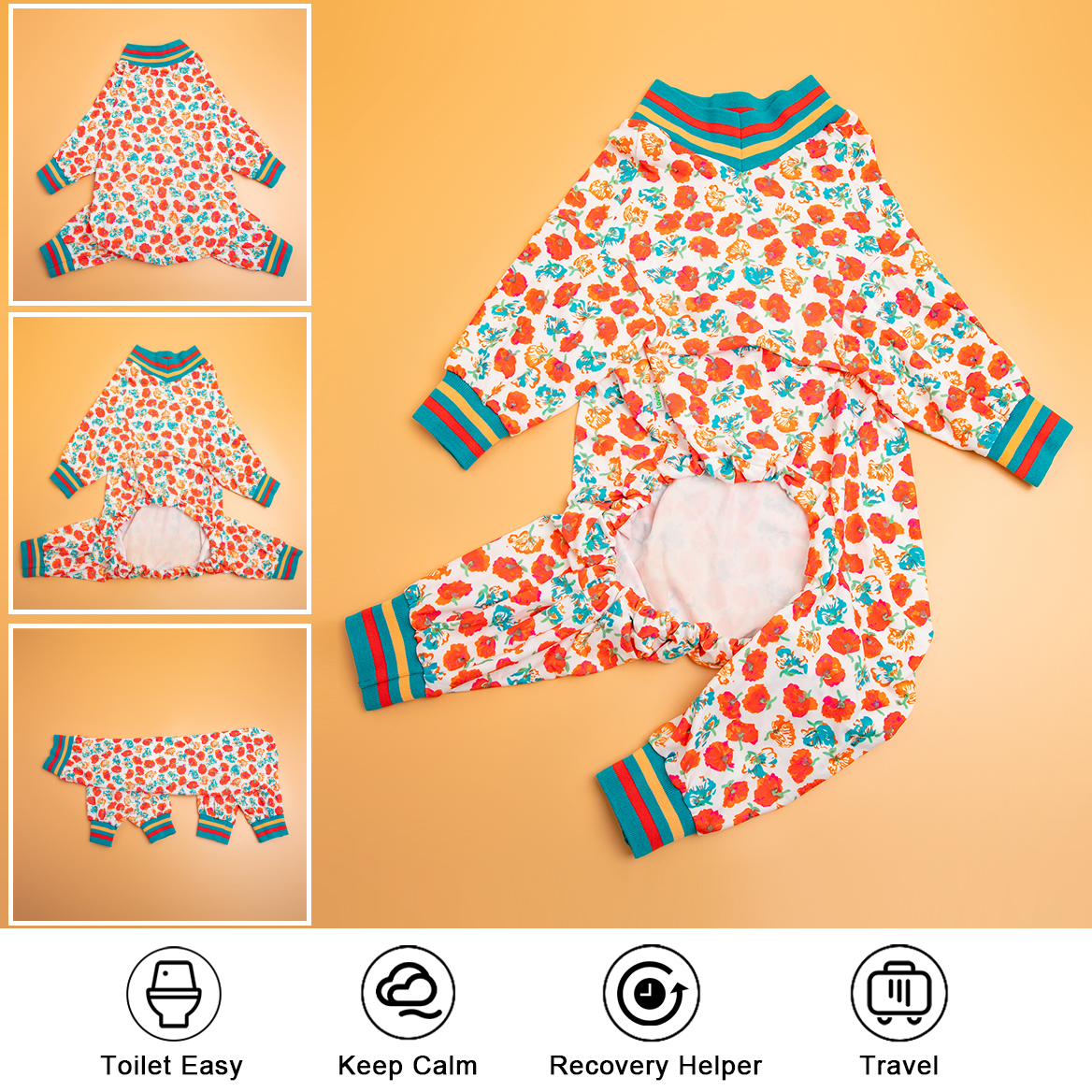 Camellia Flower Full-Body Dog Pajamas Recovery Onesie for Large Breeds