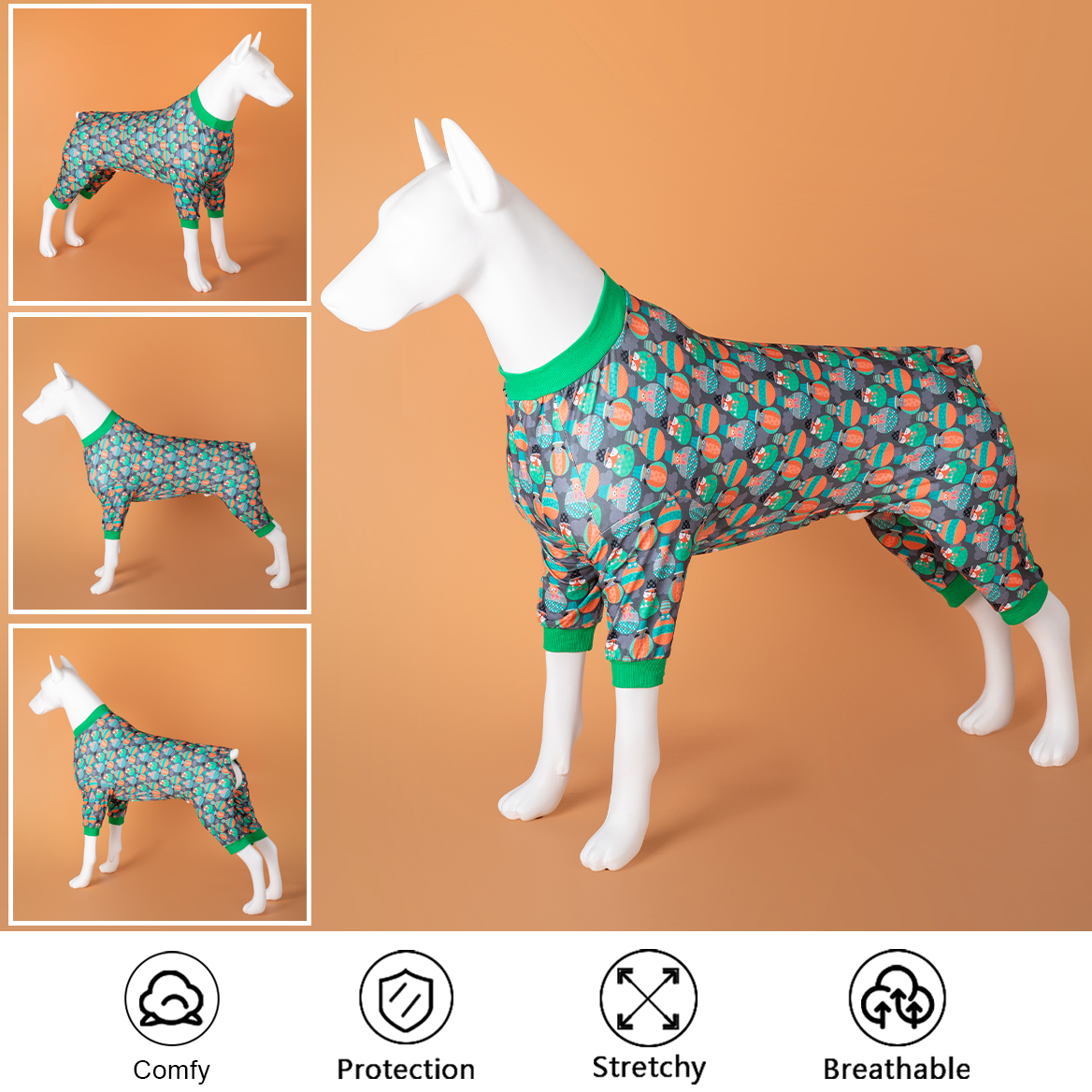 LovinPet Large Dog Onesie, Wound Care Cotton Dog Pajamas, Cozy Stretchy Fabric, Owls In Hot Air Balloons Dark Grey Prints Large Dog Pjs for Dogs Recovery Suit Party Pitbull Clothes