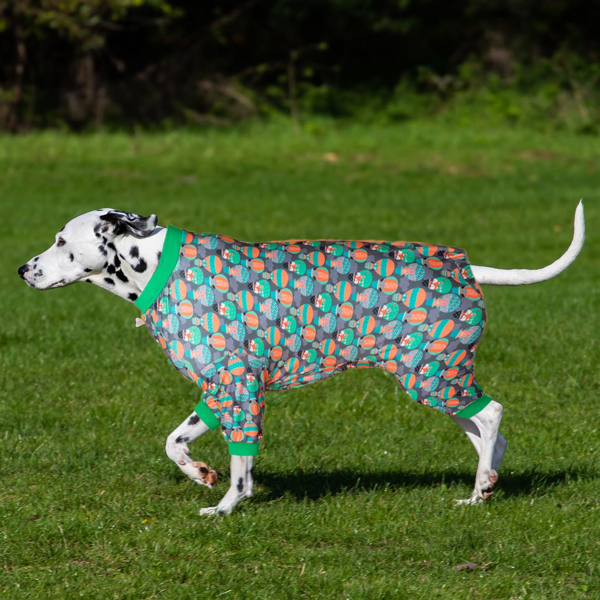 LovinPet Large Dog Onesie, Wound Care Cotton Dog Pajamas, Cozy Stretchy Fabric, Owls In Hot Air Balloons Dark Grey Prints Large Dog Pjs for Dogs Recovery Suit Party Pitbull Clothes