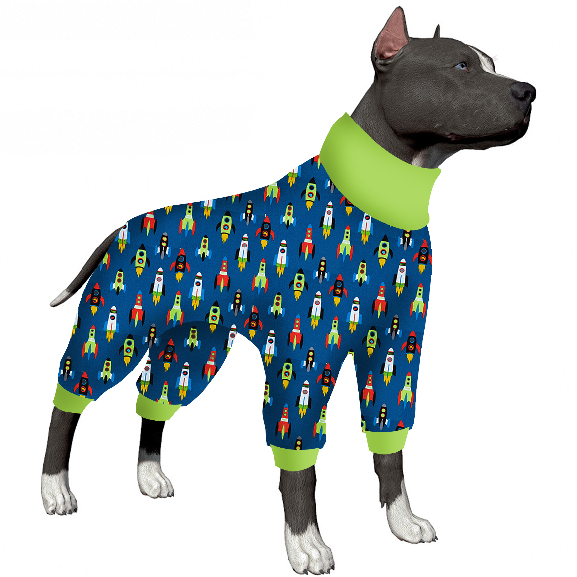 LovinPet Large Dog Pajamas Onesie - Rocket-Themed Space Print Sleepwear for Large Breeds