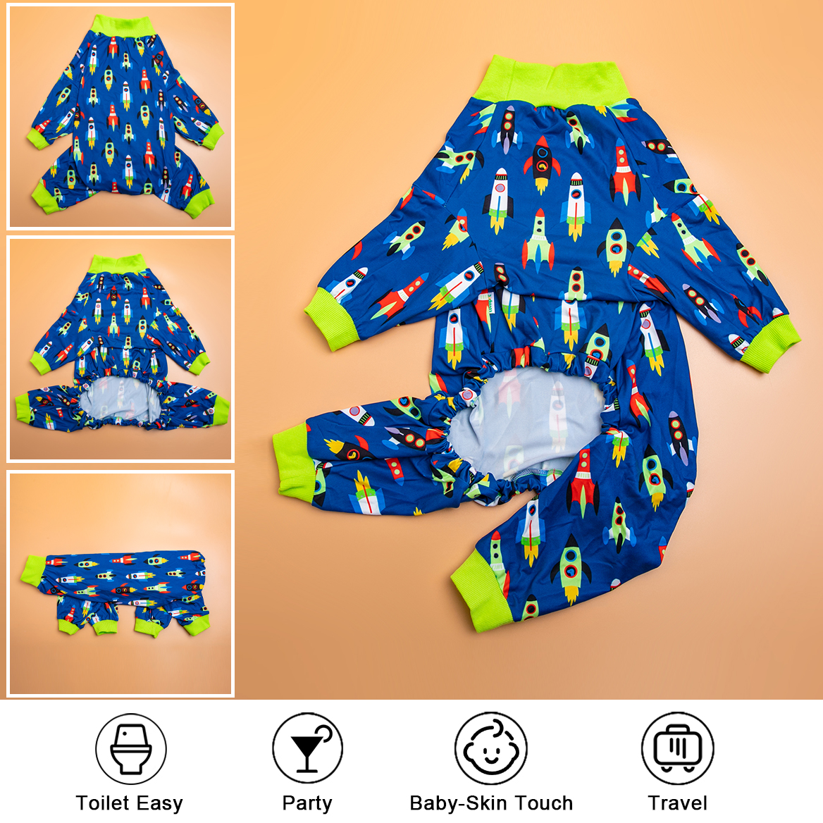 LovinPet Large Dog Pajamas Onesie - Rocket-Themed Space Print Sleepwear for Large Breeds