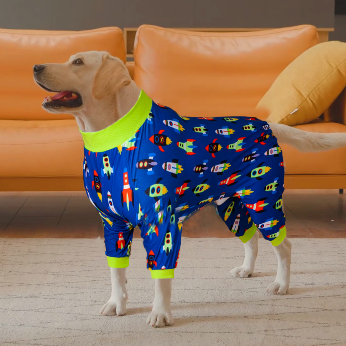 LovinPet Large Dog Pajamas Onesie - Rocket-Themed Space Print Sleepwear for Large Breeds