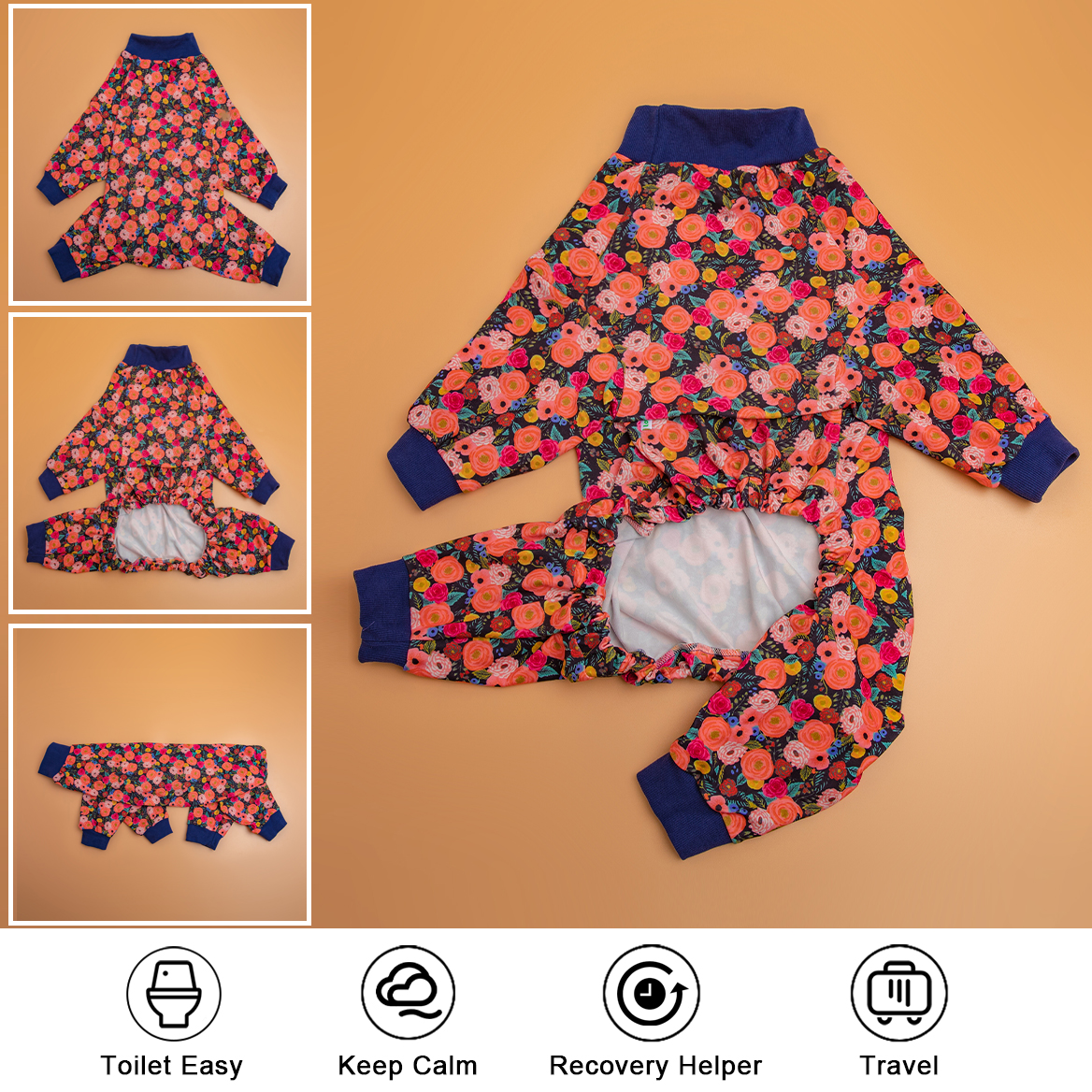 LovinPet Abstract Wildflower Design Full-Body Dog Recovery Onesie