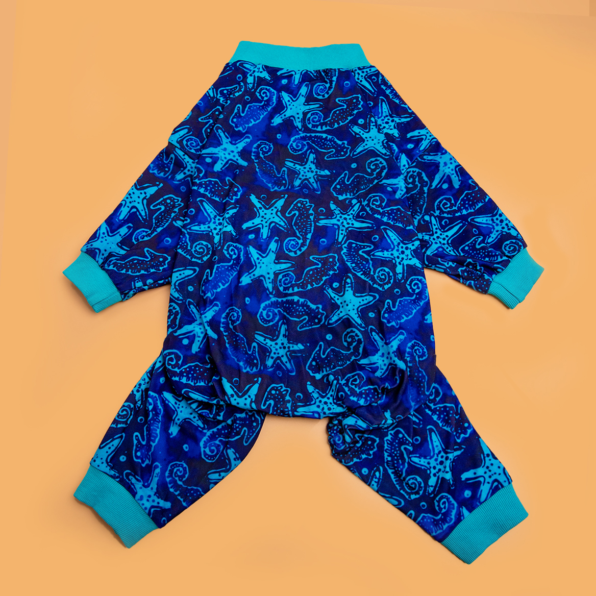 LovinPet Large Dog Pajamas Onesie - Marine Starfish Design in Blue and Teal