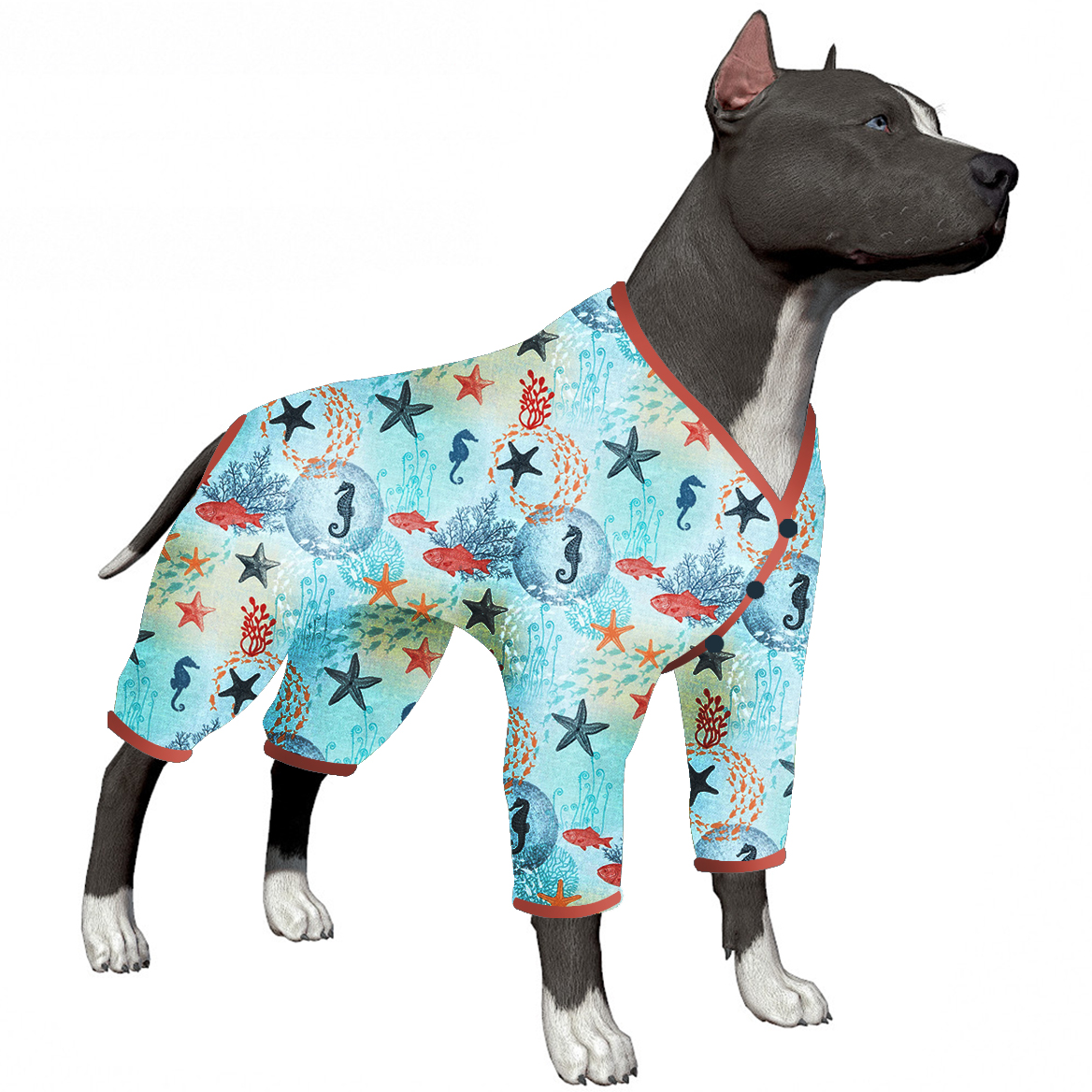 Big Dog Recovery Suit Pajama Onesie - Underwater World Design