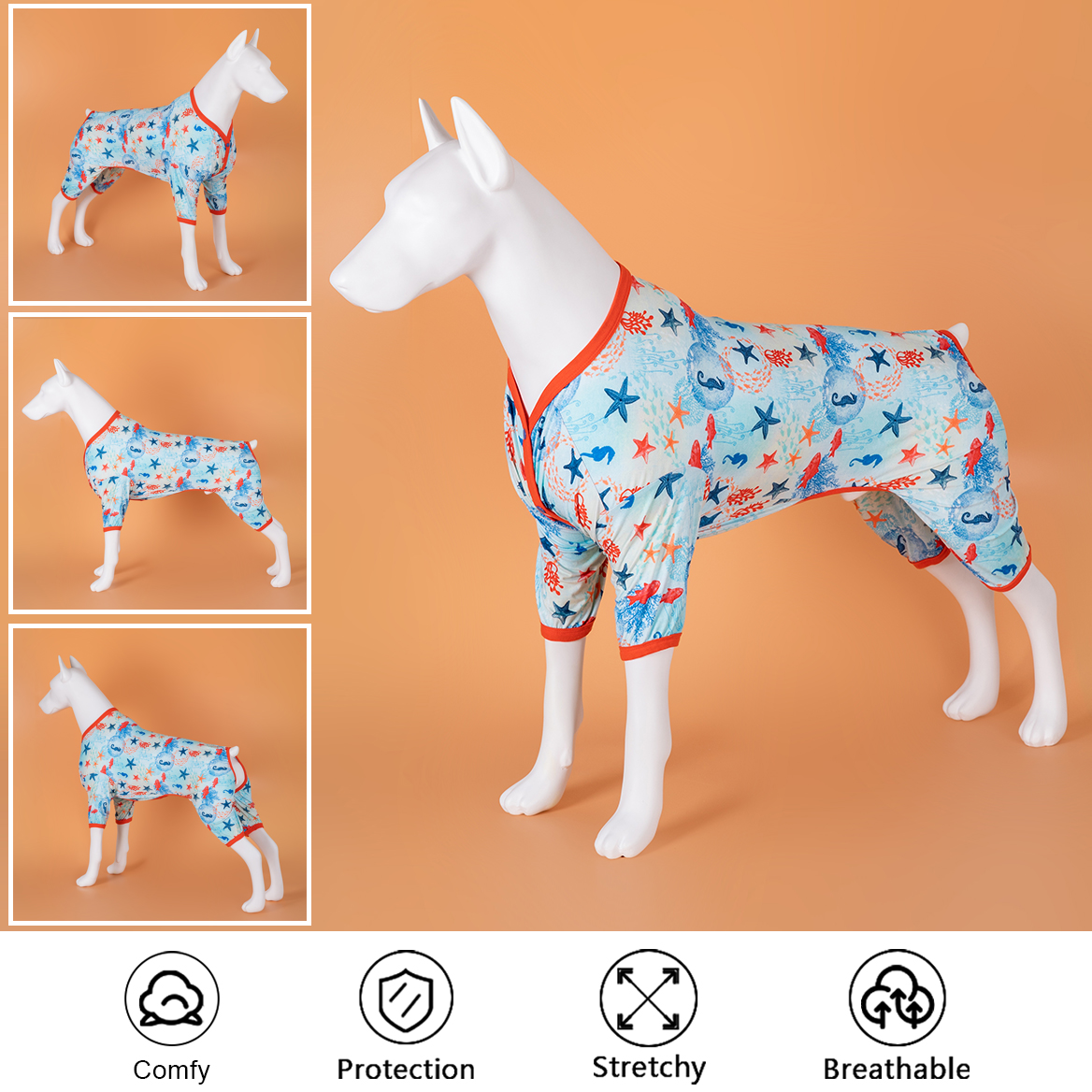 Big Dog Recovery Suit Pajama Onesie - Underwater World Design