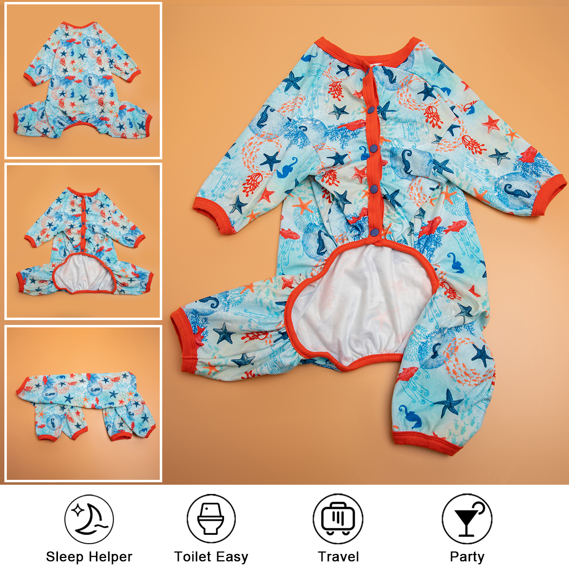 Big Dog Recovery Suit Pajama Onesie - Underwater World Design