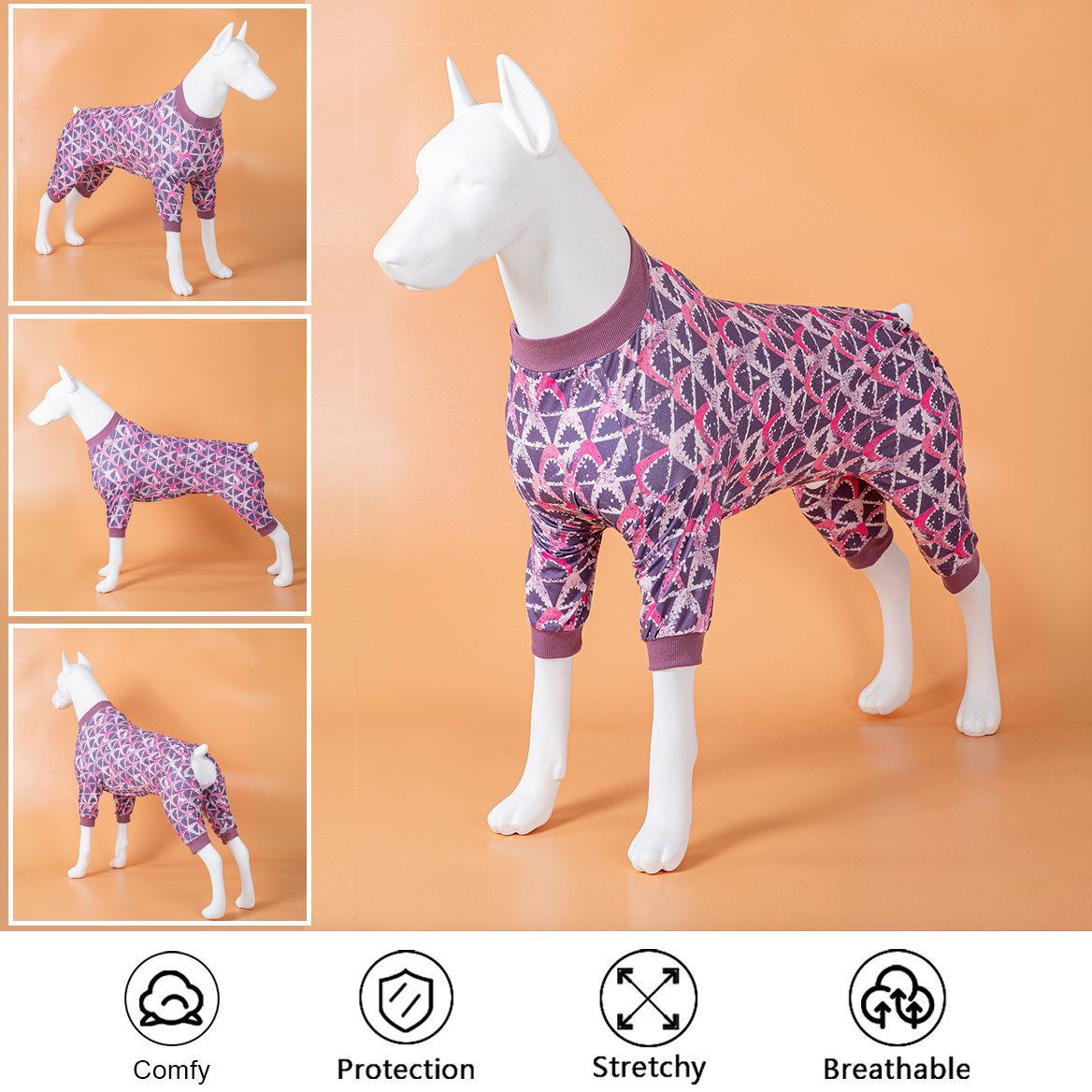 LovinPet Big Dog Recovery Suit Pajama Onesie - Pink Wave Design