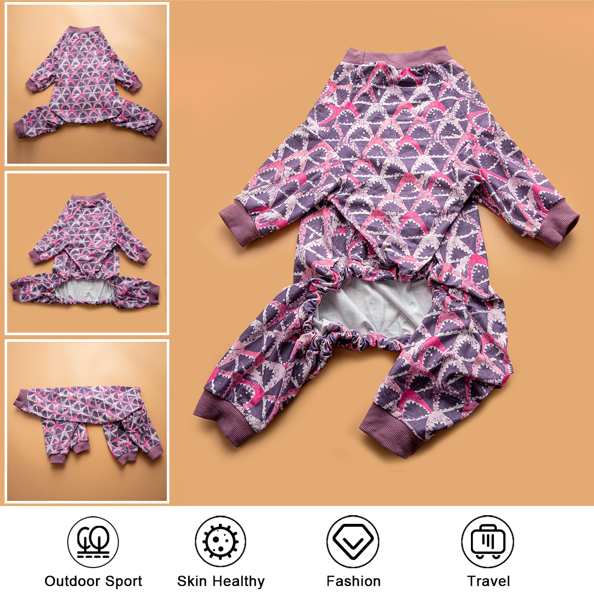 LovinPet Big Dog Recovery Suit Pajama Onesie - Pink Wave Design