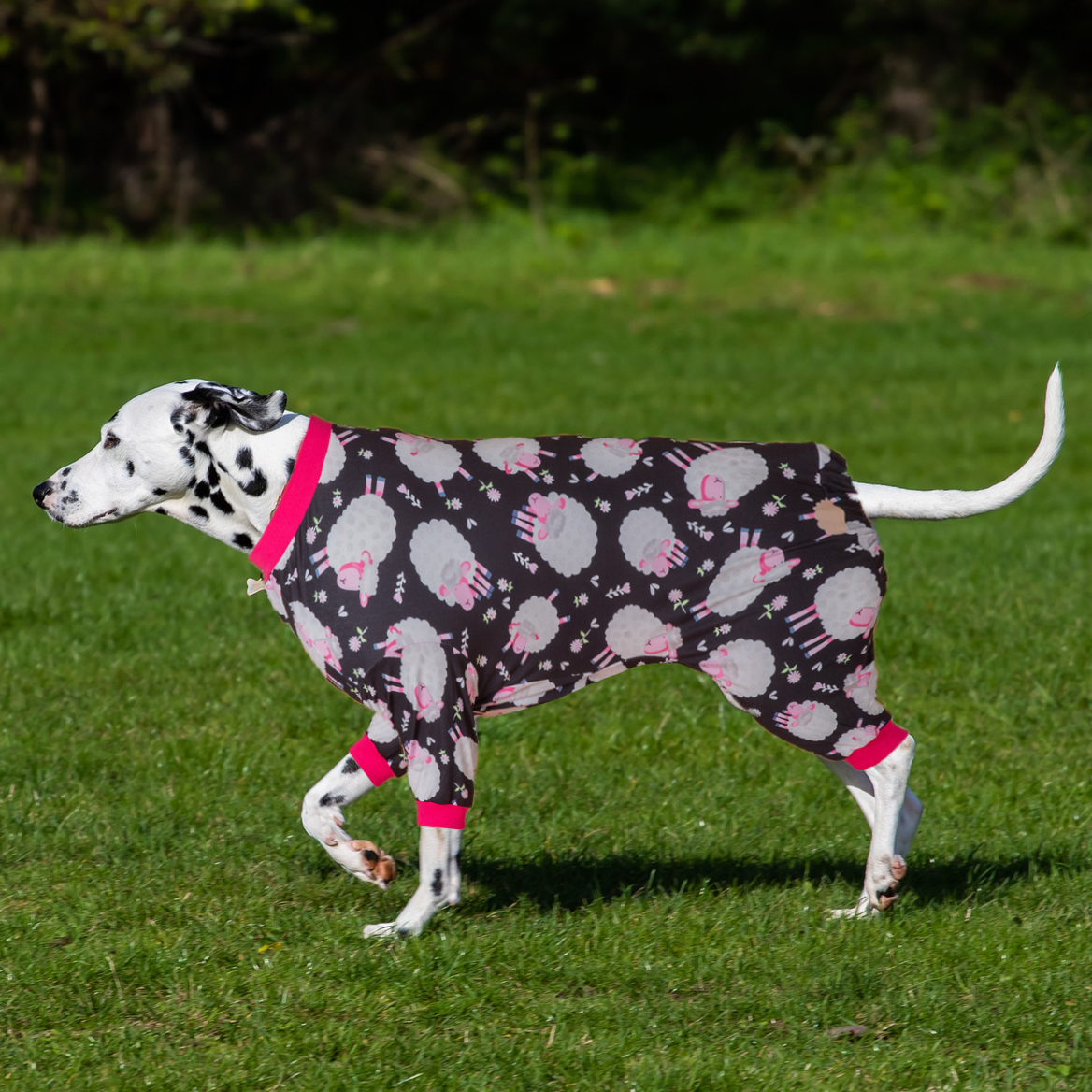 LovinPet Large Dog Pajamas Onesie - Whimsical Sheep and Floral Design in Dark Colors